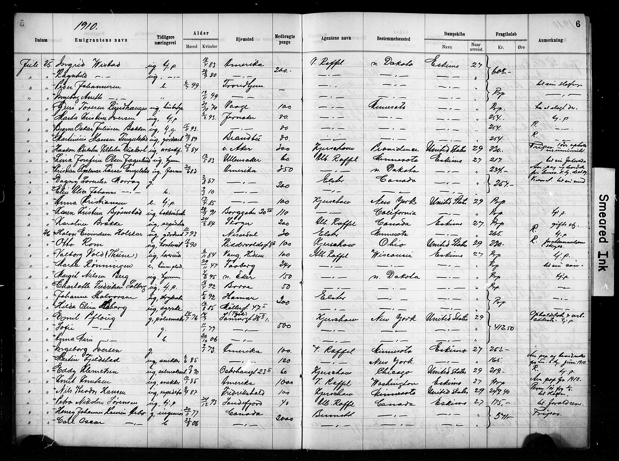 Oslo politidistrikt, AV/SAO-A-10085/E/Ee/Eef/L0029: Emigrantprotokoll, 1910-1913, p. 6