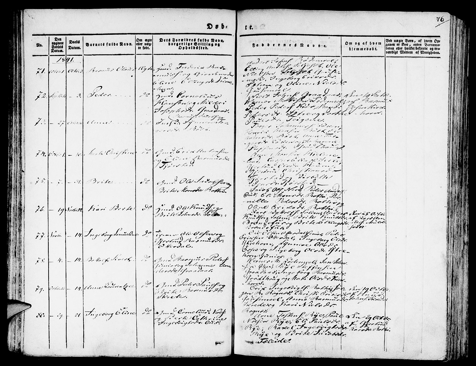 Eid sokneprestembete, AV/SAB-A-82301/H/Haa/Haaa/L0006: Parish register (official) no. A 6, 1831-1843, p. 76