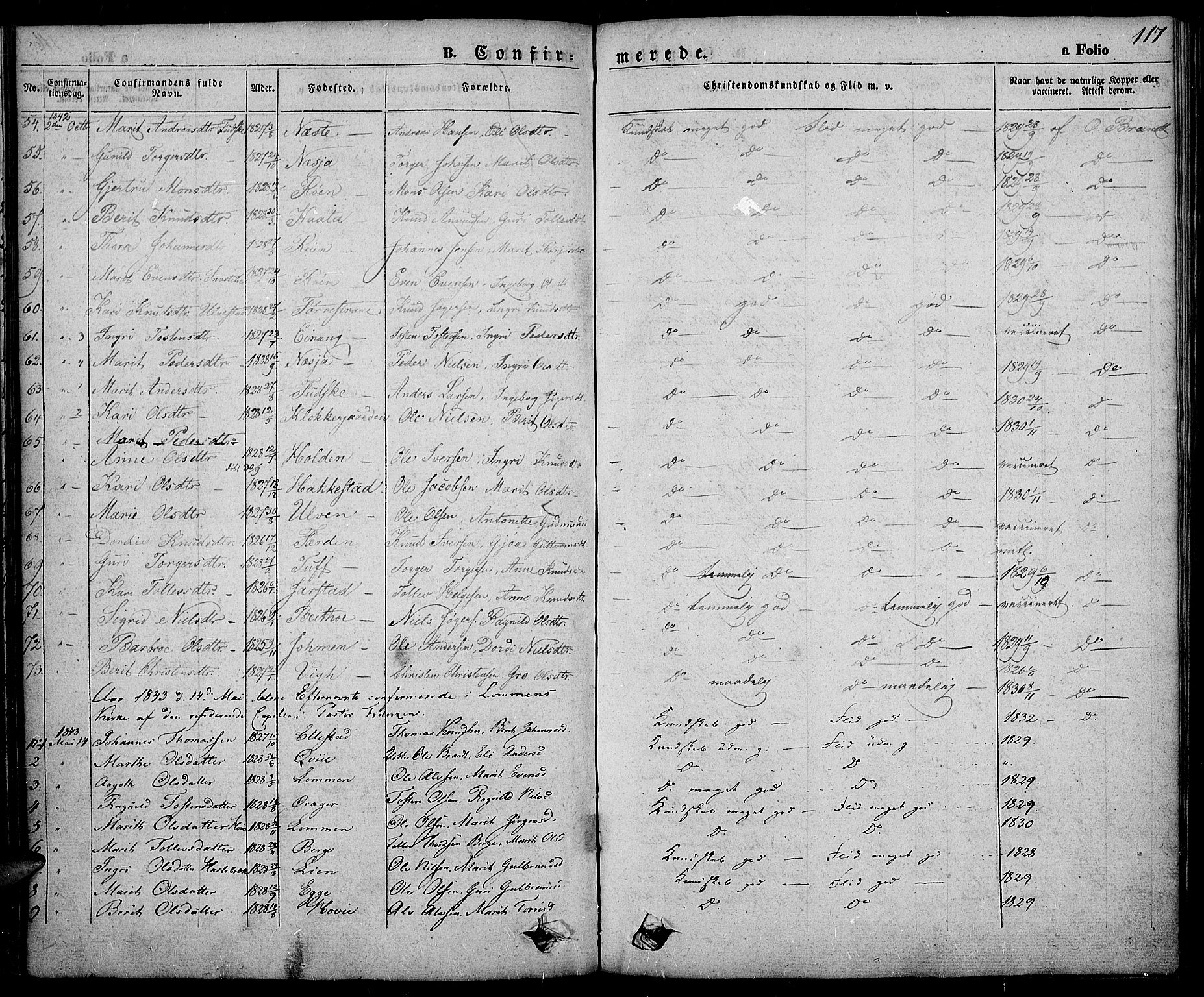 Slidre prestekontor, AV/SAH-PREST-134/H/Ha/Haa/L0003: Parish register (official) no. 3, 1831-1843, p. 117