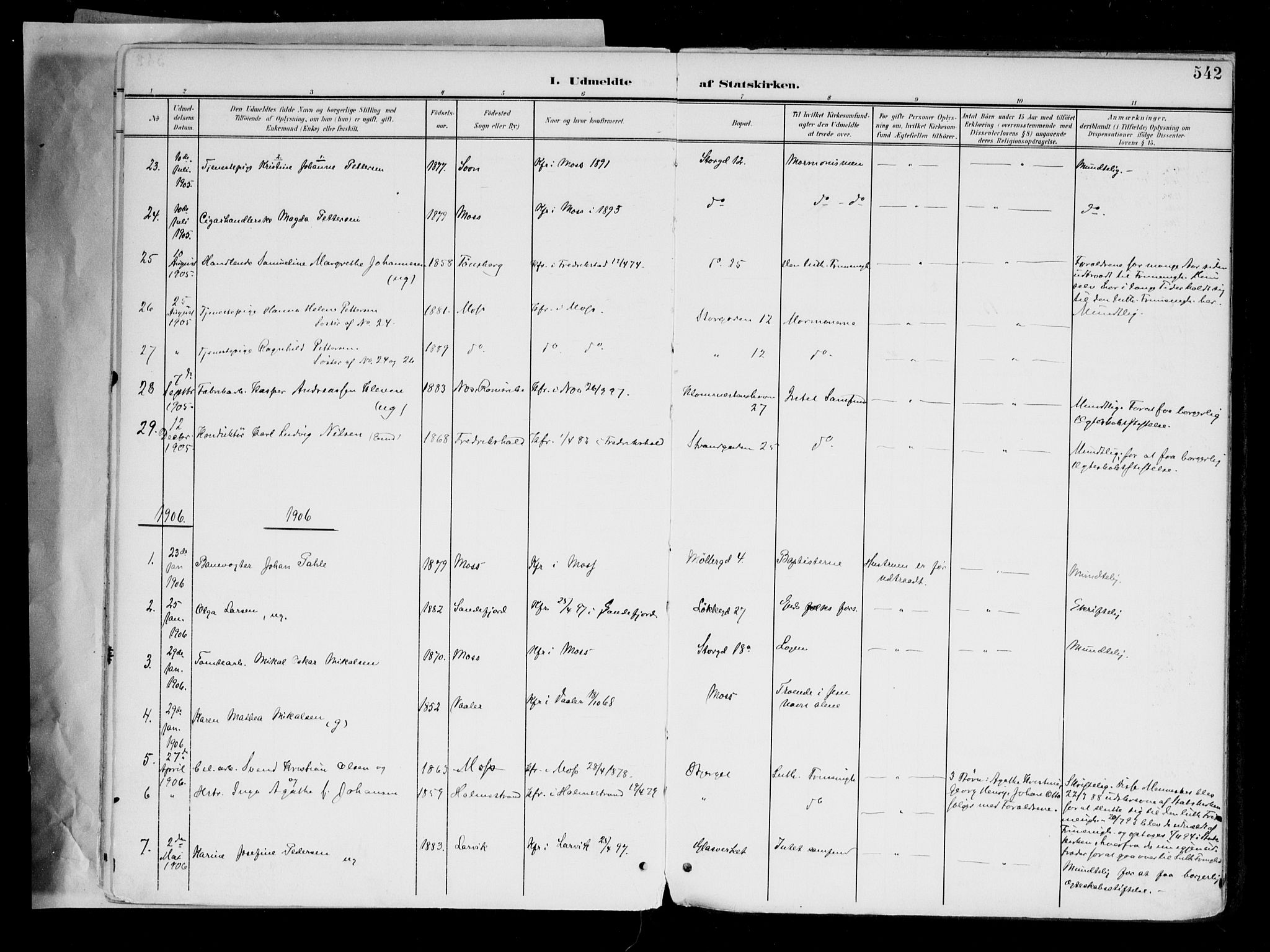 Moss prestekontor Kirkebøker, AV/SAO-A-2003/F/Fb/L0004: Parish register (official) no. II 4, 1902-1912, p. 542