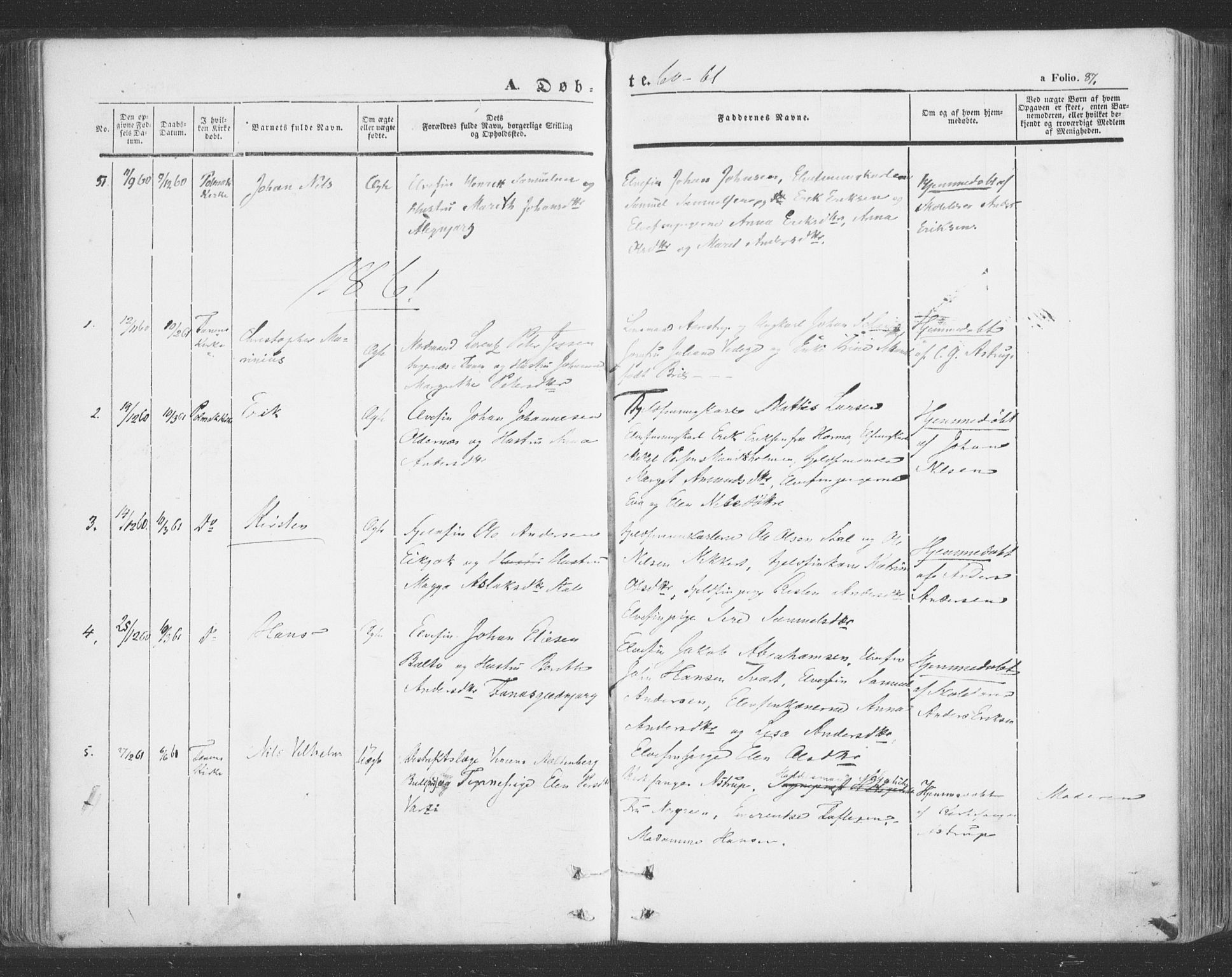 Tana sokneprestkontor, AV/SATØ-S-1334/H/Ha/L0001kirke: Parish register (official) no. 1, 1846-1861, p. 87