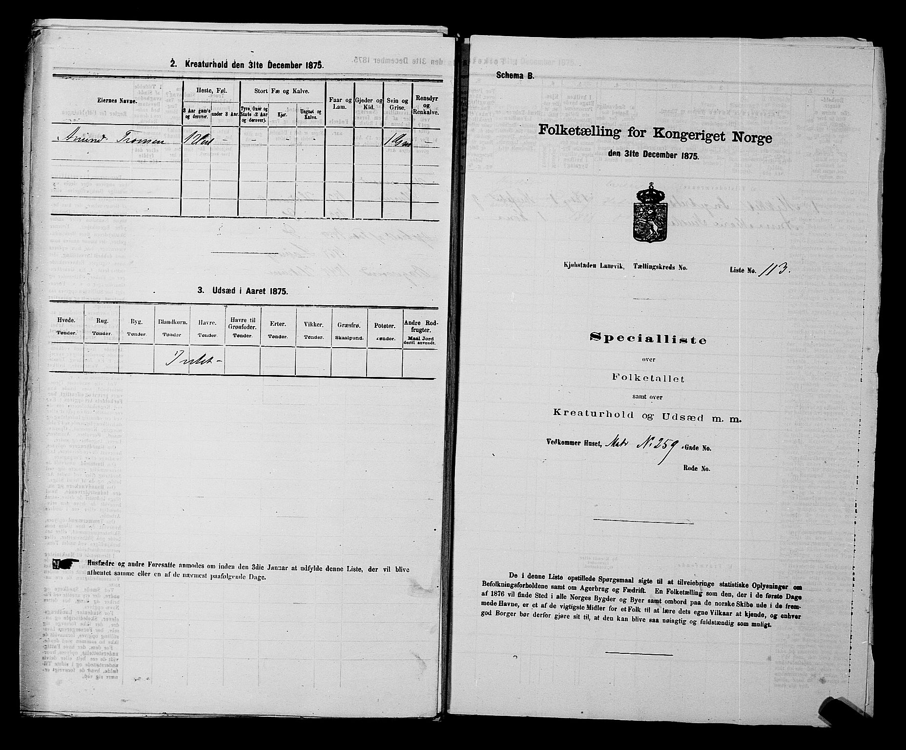 SAKO, 1875 census for 0707P Larvik, 1875, p. 749