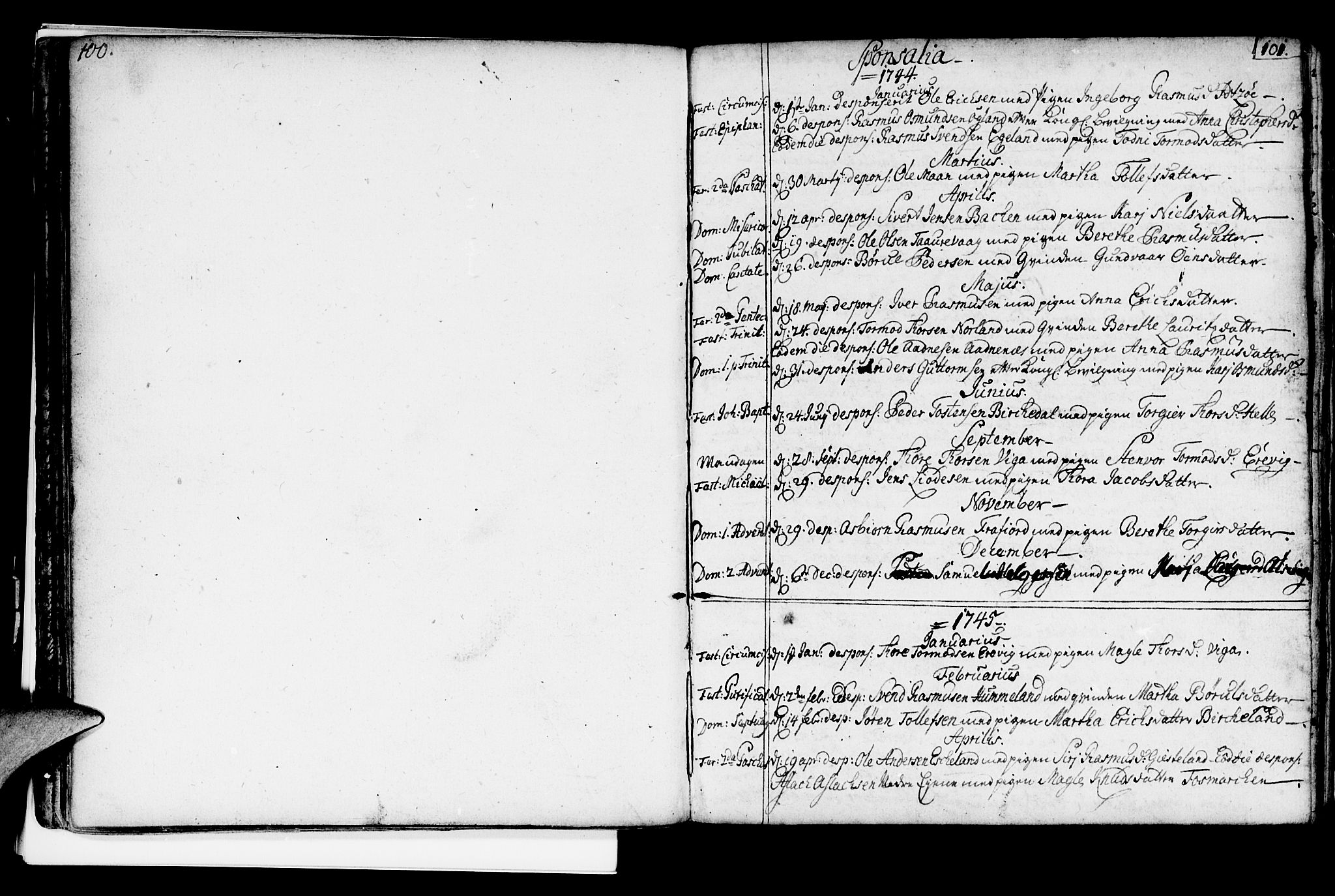 Strand sokneprestkontor, AV/SAST-A-101828/H/Ha/Haa/L0002: Parish register (official) no. A 2, 1744-1768, p. 100-101