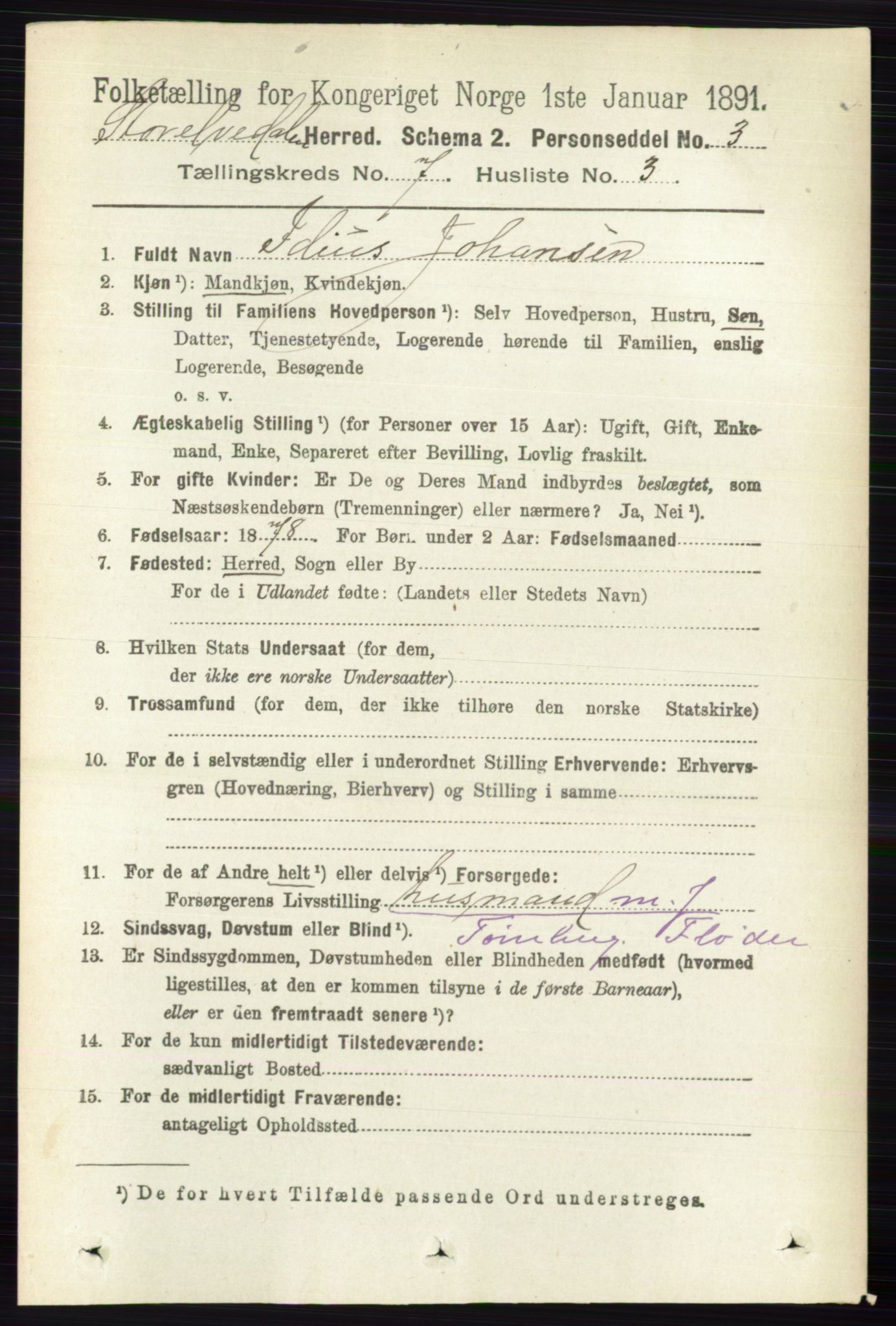 RA, 1891 census for 0430 Stor-Elvdal, 1891, p. 2664