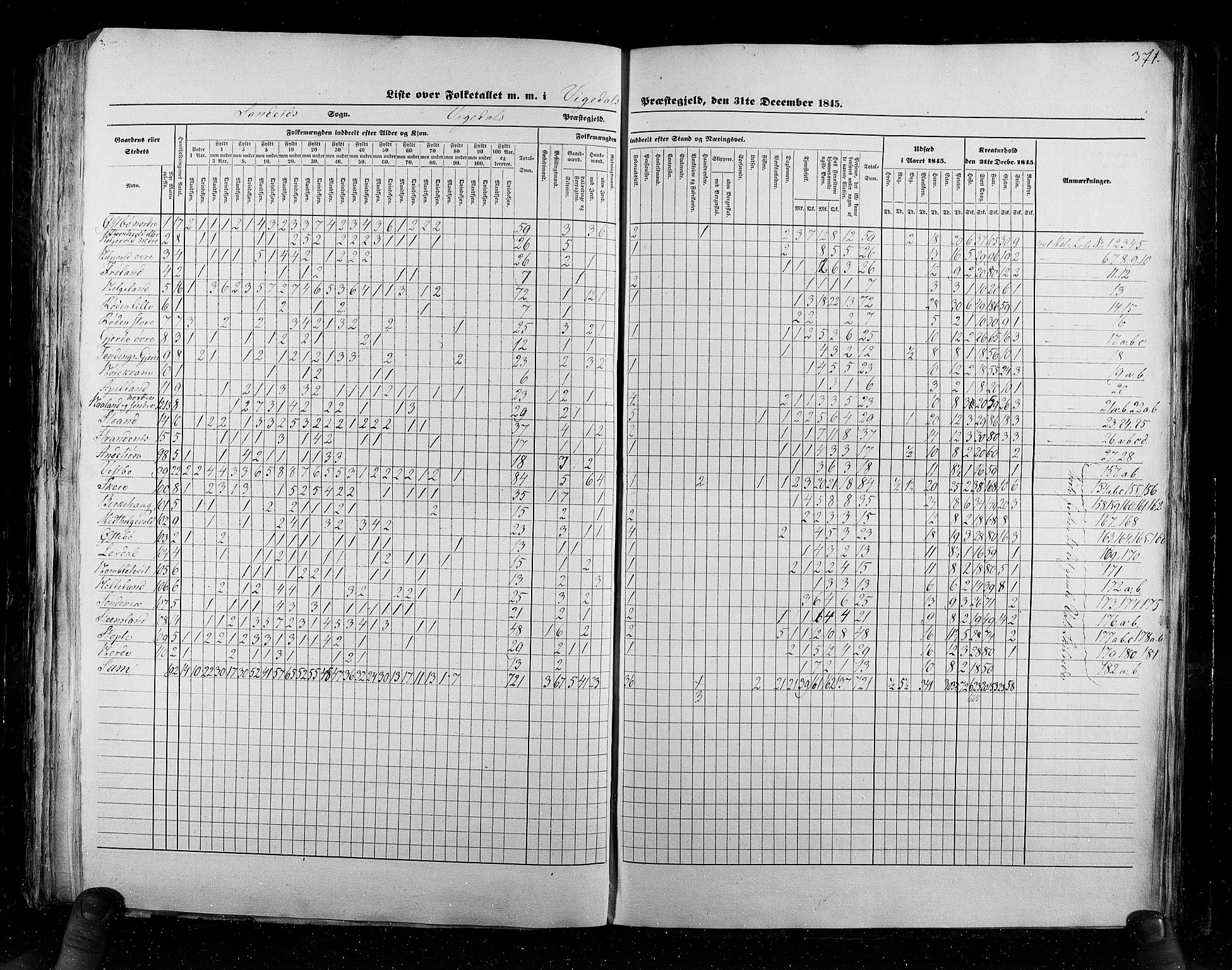 RA, Census 1845, vol. 6: Lister og Mandal amt og Stavanger amt, 1845, p. 371