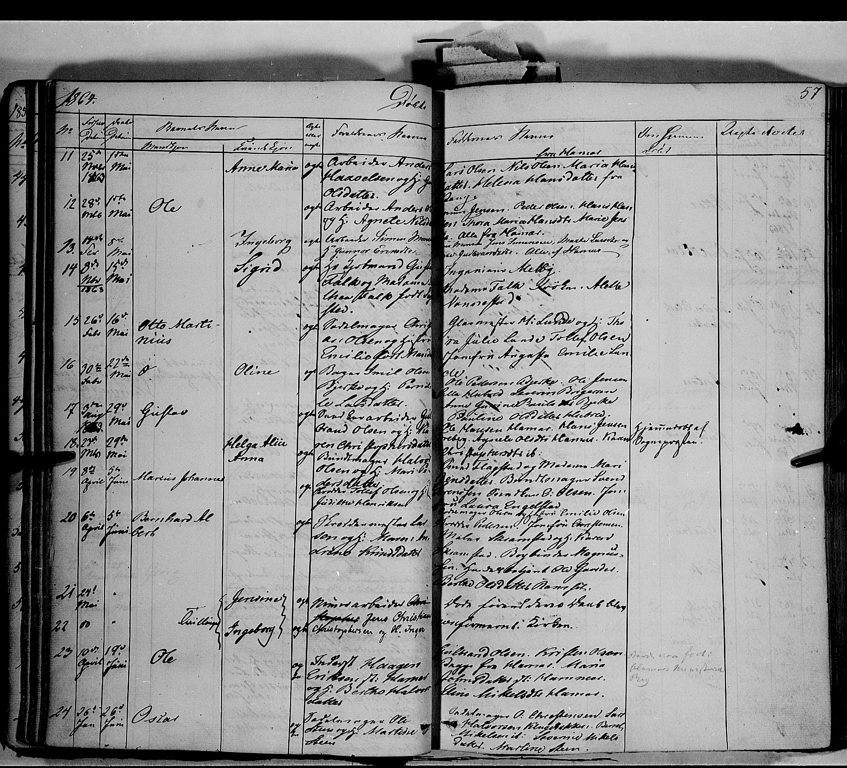 Vang prestekontor, Hedmark, AV/SAH-PREST-008/H/Ha/Haa/L0011: Parish register (official) no. 11, 1852-1877, p. 57