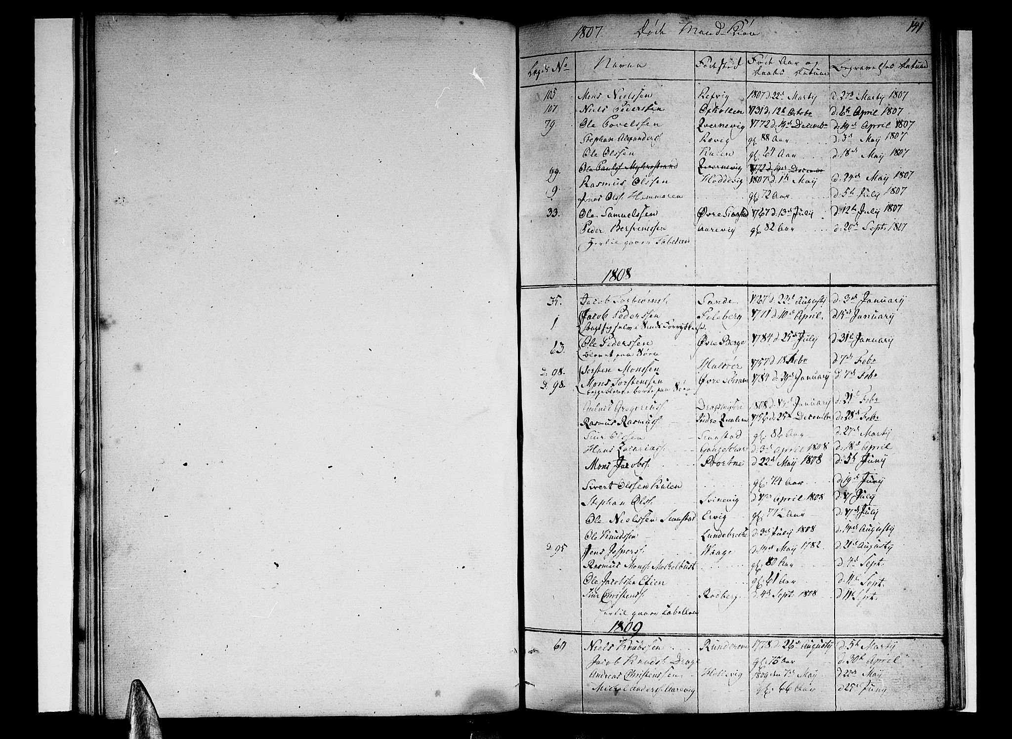 Selje sokneprestembete, SAB/A-99938/H/Ha/Haa/Haaa: Parish register (official) no. A 7, 1807-1816, p. 141