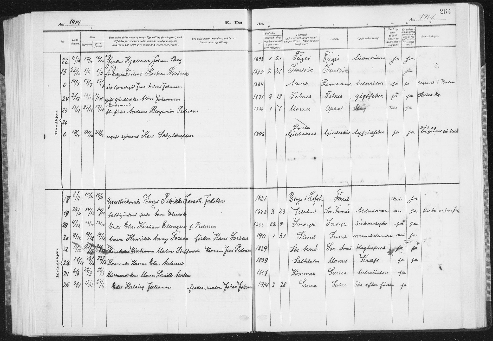 Ministerialprotokoller, klokkerbøker og fødselsregistre - Nordland, SAT/A-1459/805/L0104: Parish register (official) no. 805A09, 1909-1926, p. 264