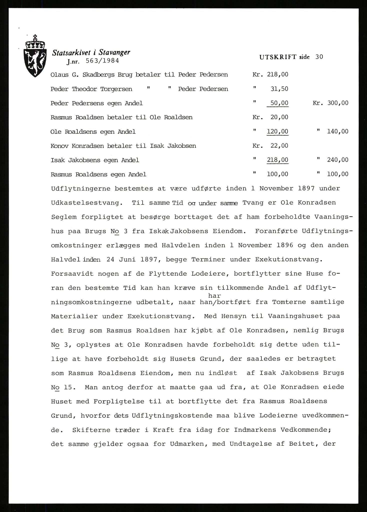 Statsarkivet i Stavanger, SAST/A-101971/03/Y/Yj/L0074: Avskrifter sortert etter gårdsnavn: Selvig - Skaseim, 1750-1930, p. 416