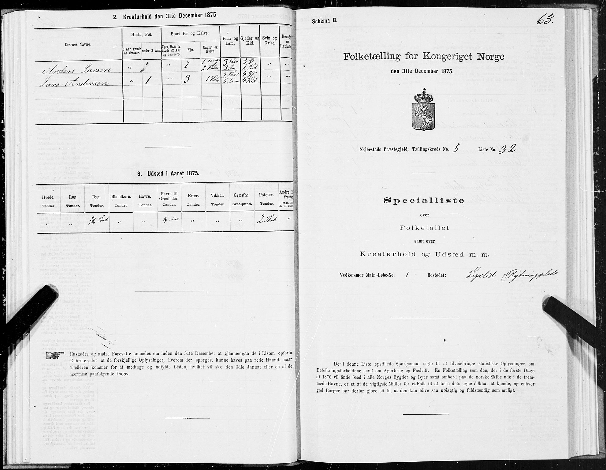 SAT, 1875 census for 1842P Skjerstad, 1875, p. 3063