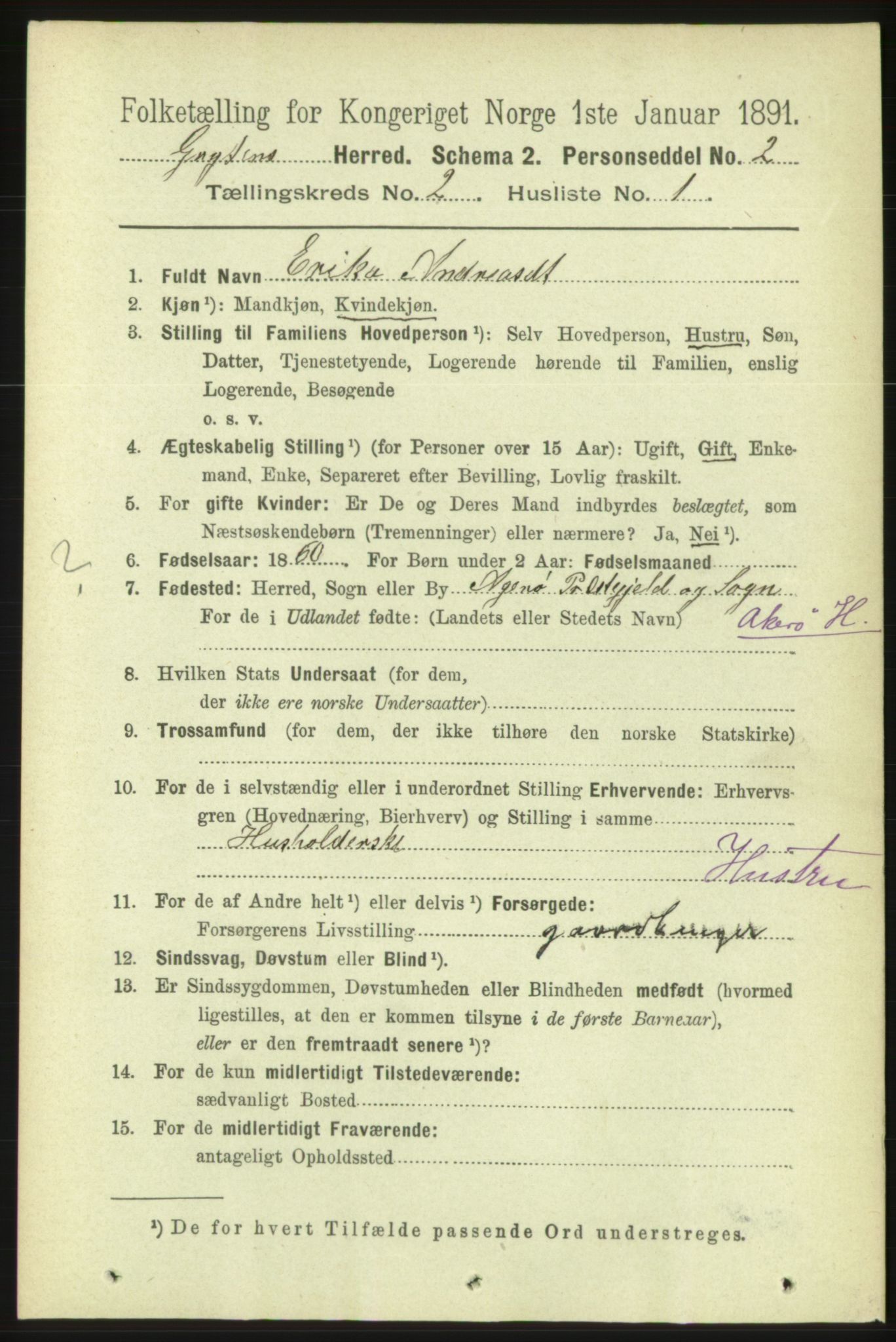 RA, 1891 census for 1539 Grytten, 1891, p. 438