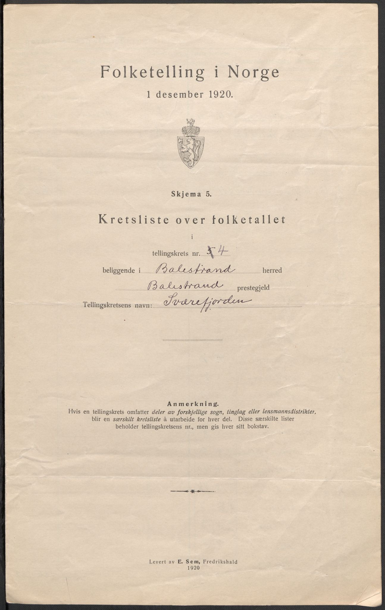 SAB, 1920 census for Balestrand, 1920, p. 16