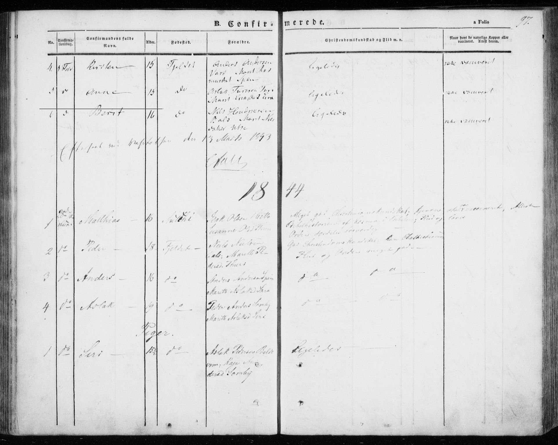 Kautokeino sokneprestembete, SATØ/S-1340/H/Ha/L0002.kirke: Parish register (official) no. 2, 1843-1861, p. 97
