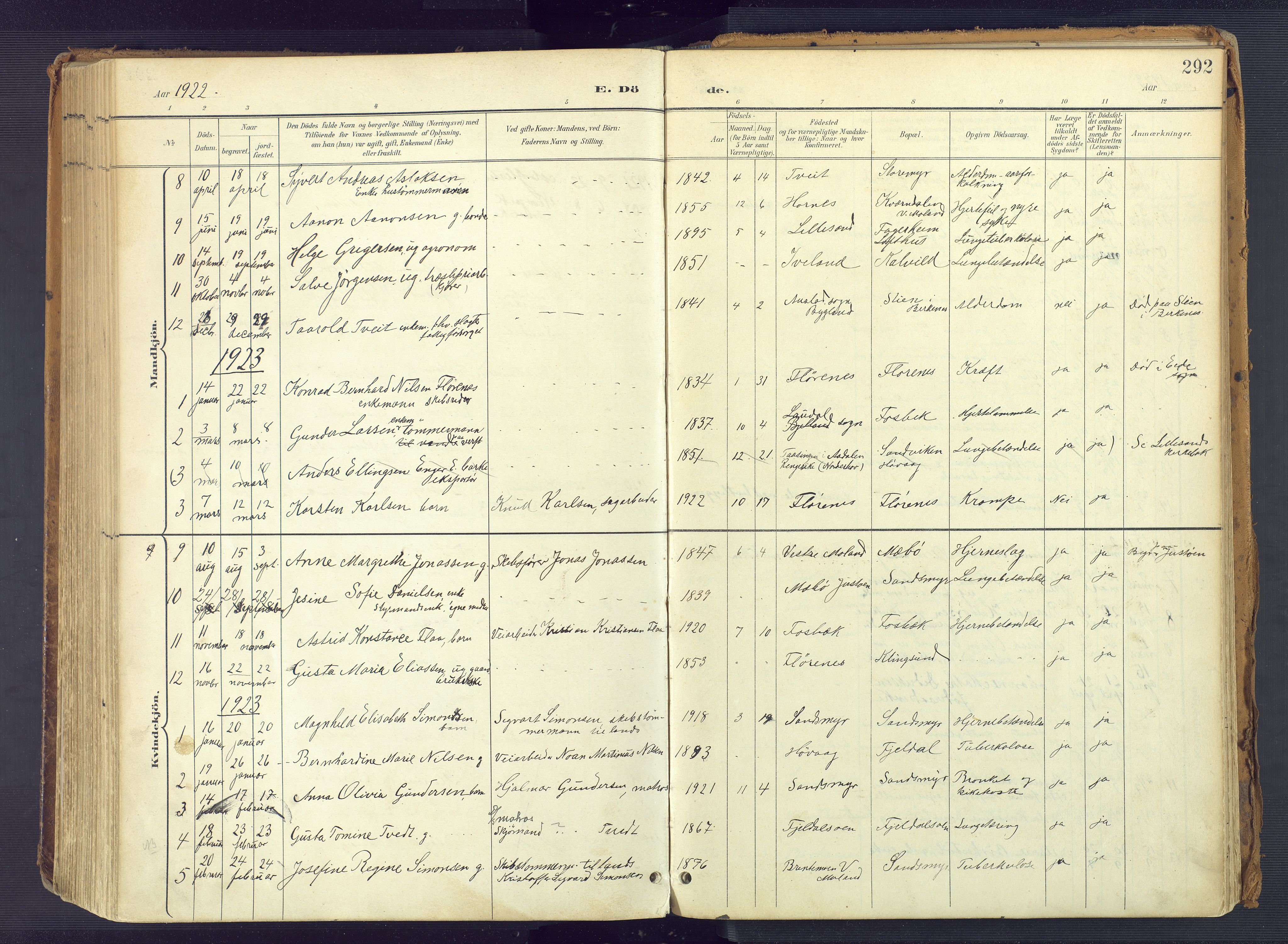 Vestre Moland sokneprestkontor, SAK/1111-0046/F/Fa/Fab/L0010: Parish register (official) no. A 10, 1900-1926, p. 292
