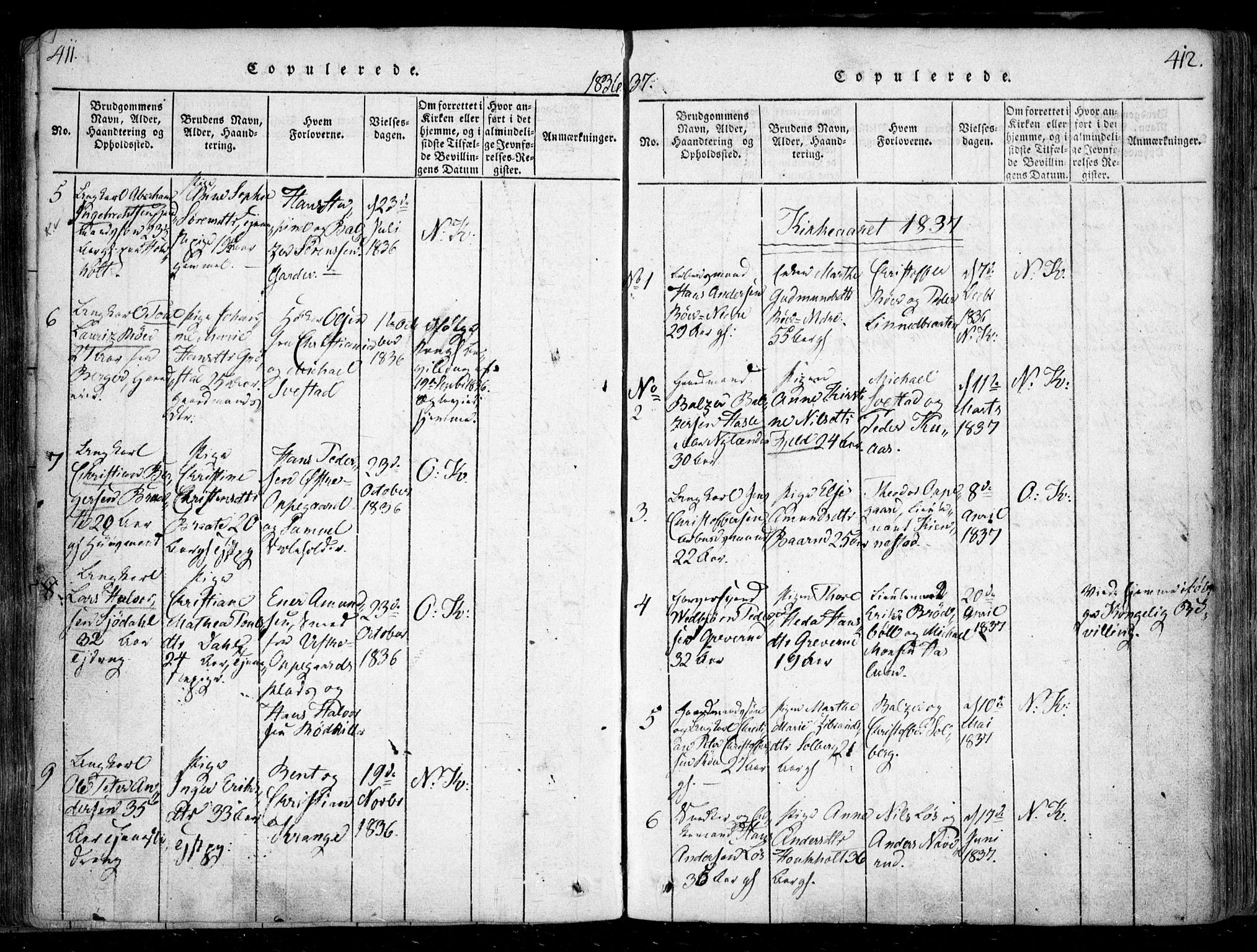 Nesodden prestekontor Kirkebøker, SAO/A-10013/F/Fa/L0006: Parish register (official) no. I 6, 1814-1847, p. 411-412