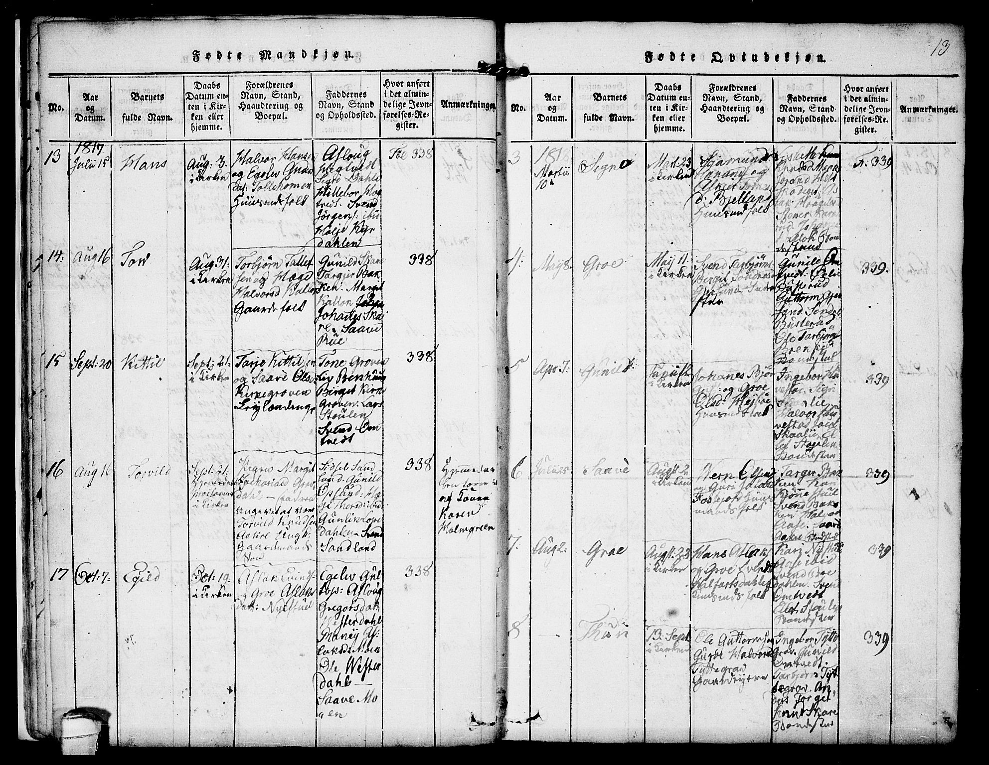 Kviteseid kirkebøker, SAKO/A-276/F/Fb/L0001: Parish register (official) no. II 1, 1815-1836, p. 13