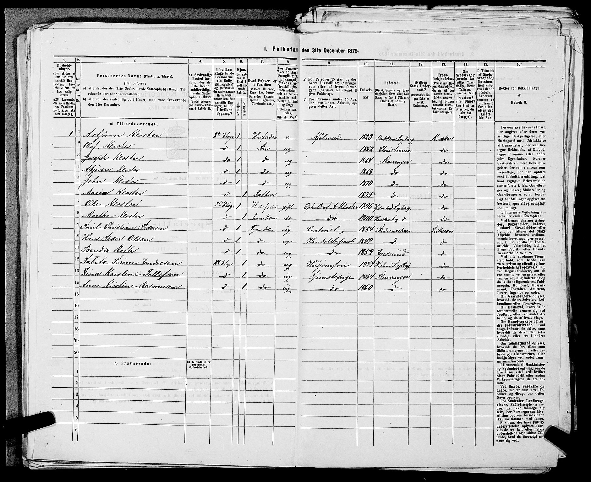 SAST, 1875 census for 1103 Stavanger, 1875, p. 1468