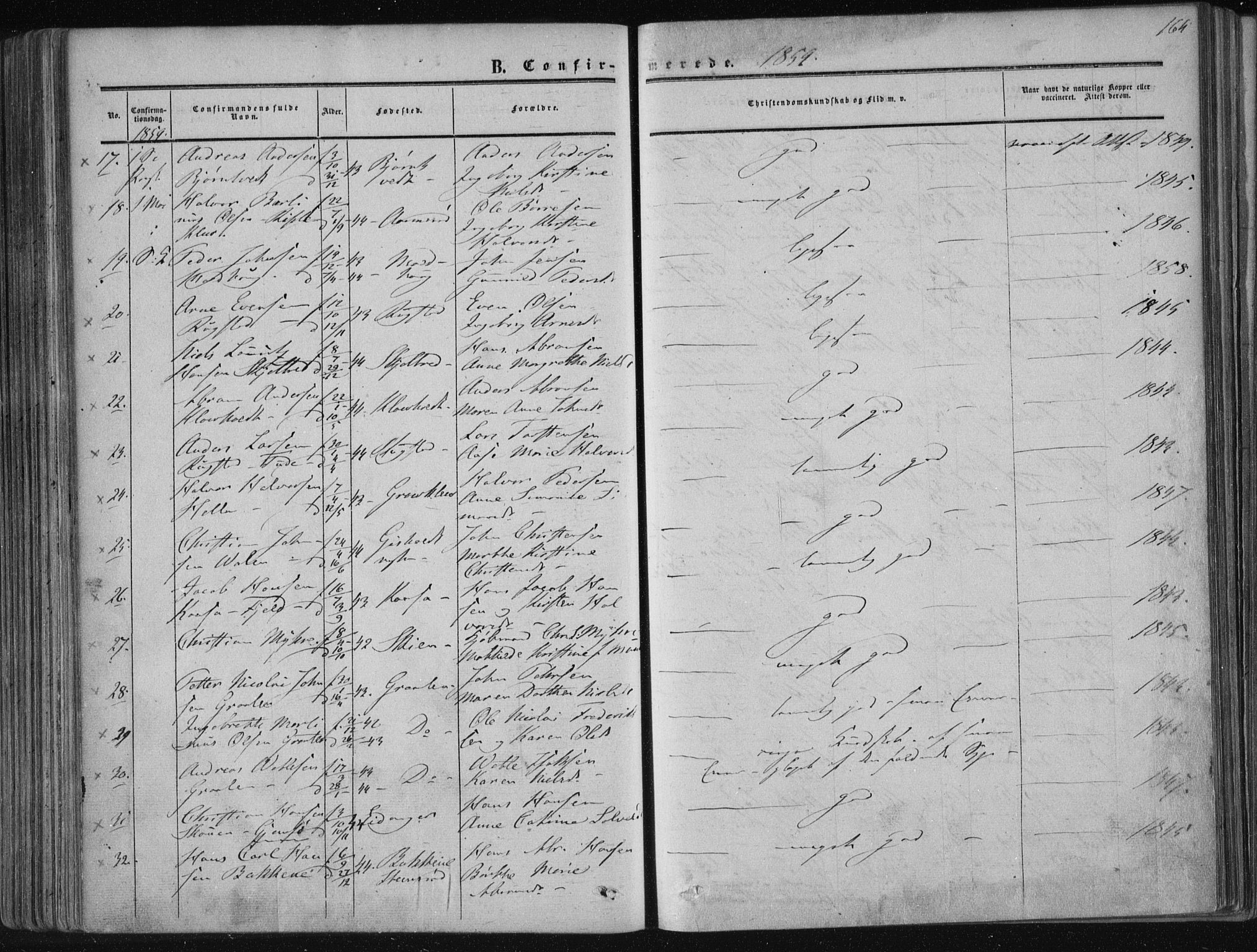 Solum kirkebøker, SAKO/A-306/F/Fa/L0007: Parish register (official) no. I 7, 1856-1864, p. 164