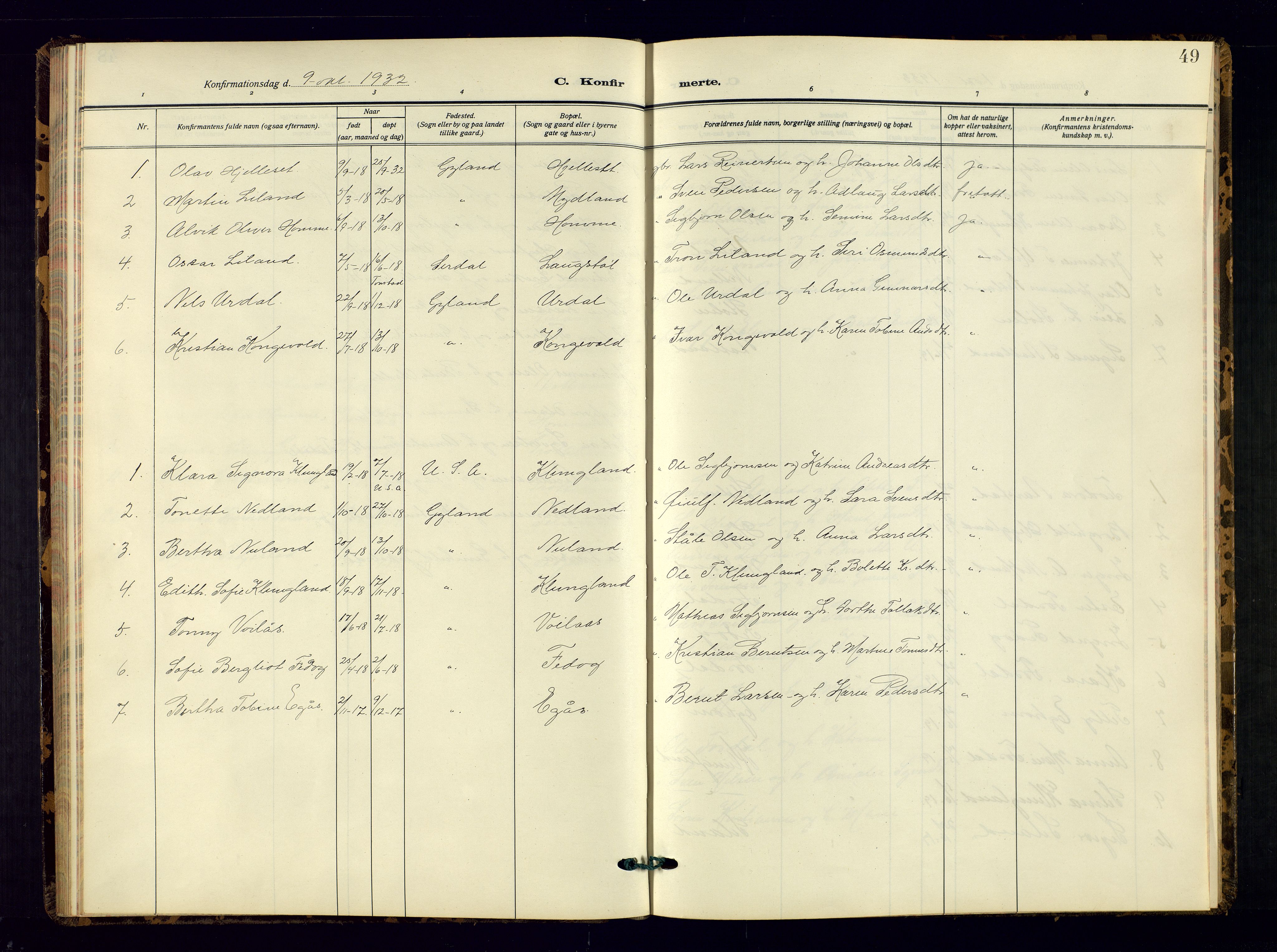 Bakke sokneprestkontor, SAK/1111-0002/F/Fb/Fbb/L0005: Parish register (copy) no. B 5, 1927-1947, p. 49