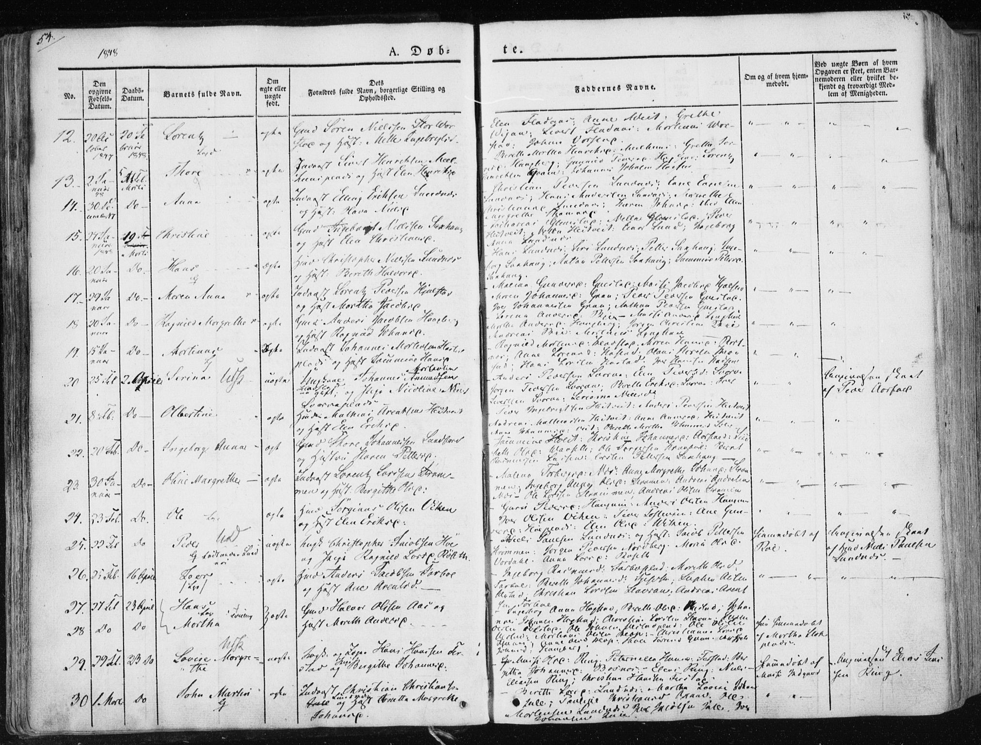 Ministerialprotokoller, klokkerbøker og fødselsregistre - Nord-Trøndelag, SAT/A-1458/730/L0280: Parish register (official) no. 730A07 /1, 1840-1854, p. 54