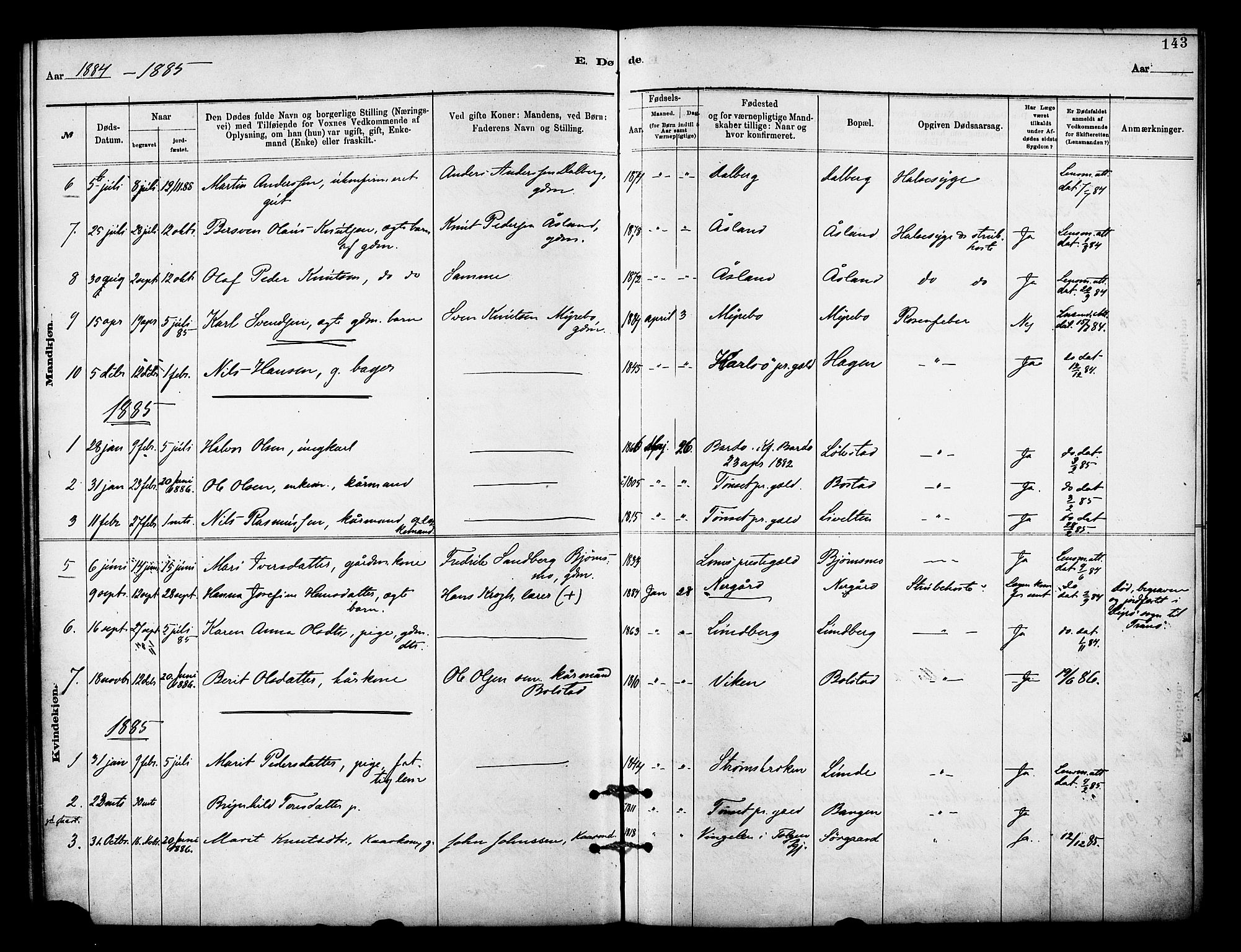 Målselv sokneprestembete, AV/SATØ-S-1311/G/Ga/Gaa/L0009kirke: Parish register (official) no. 9, 1878-1889, p. 143