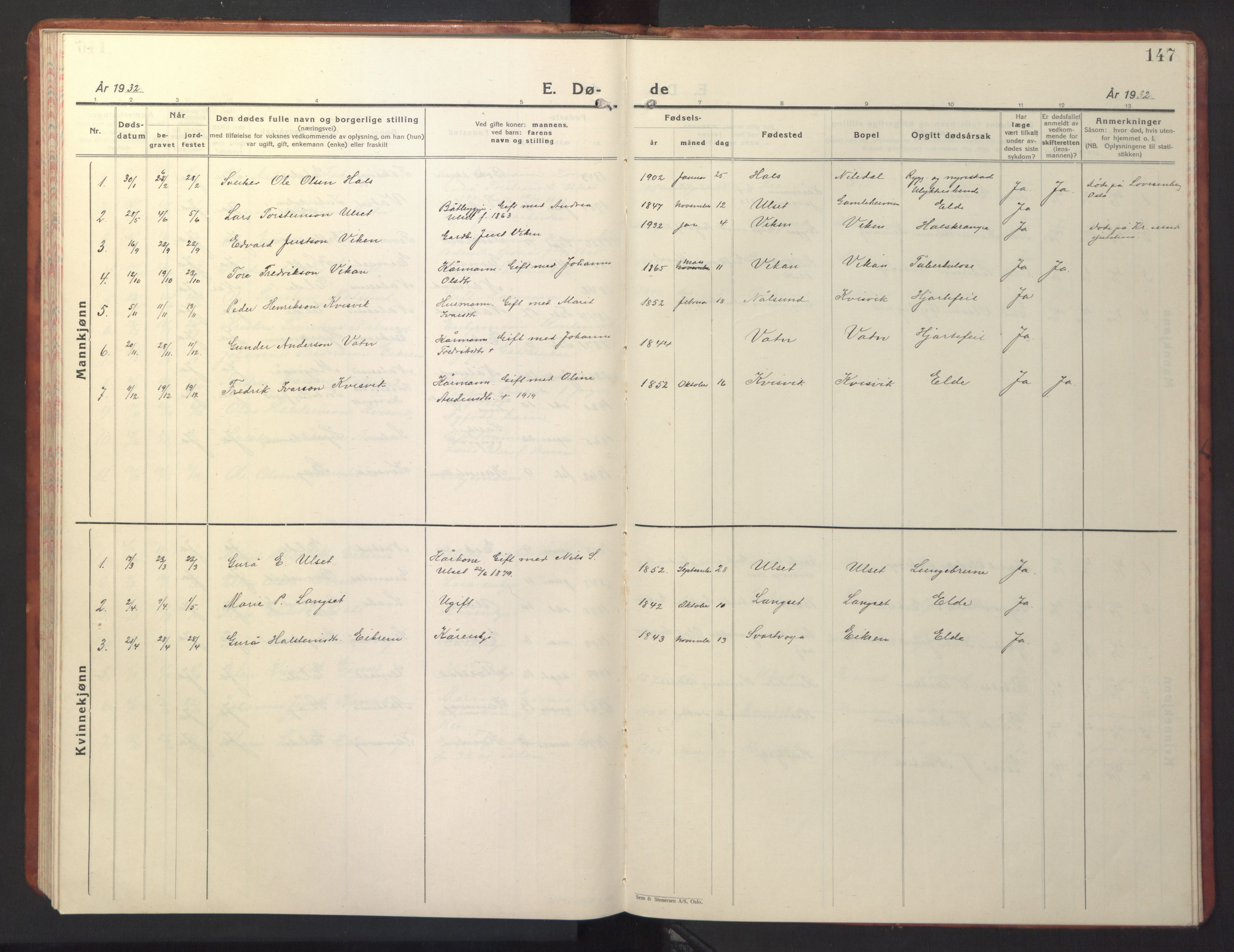 Ministerialprotokoller, klokkerbøker og fødselsregistre - Møre og Romsdal, AV/SAT-A-1454/587/L1002: Parish register (copy) no. 587C02, 1926-1951, p. 147