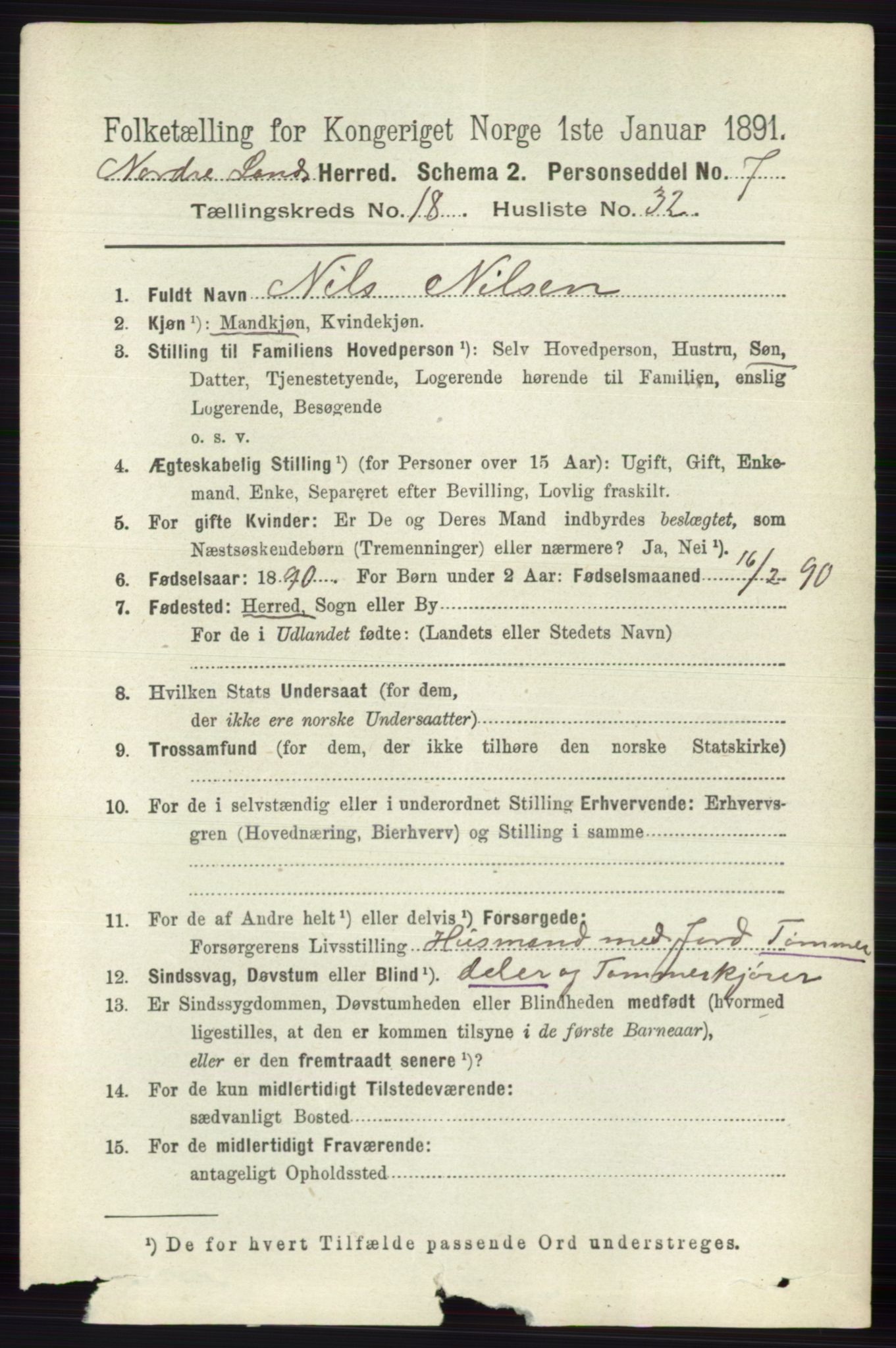 RA, 1891 census for 0538 Nordre Land, 1891, p. 4591