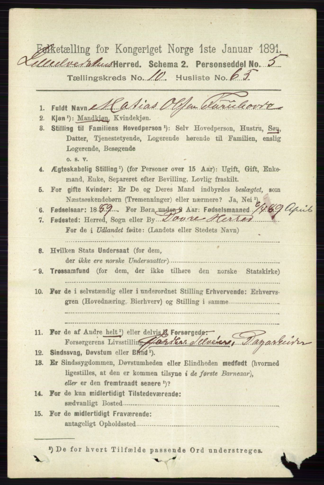 RA, 1891 census for 0438 Lille Elvedalen, 1891, p. 3771