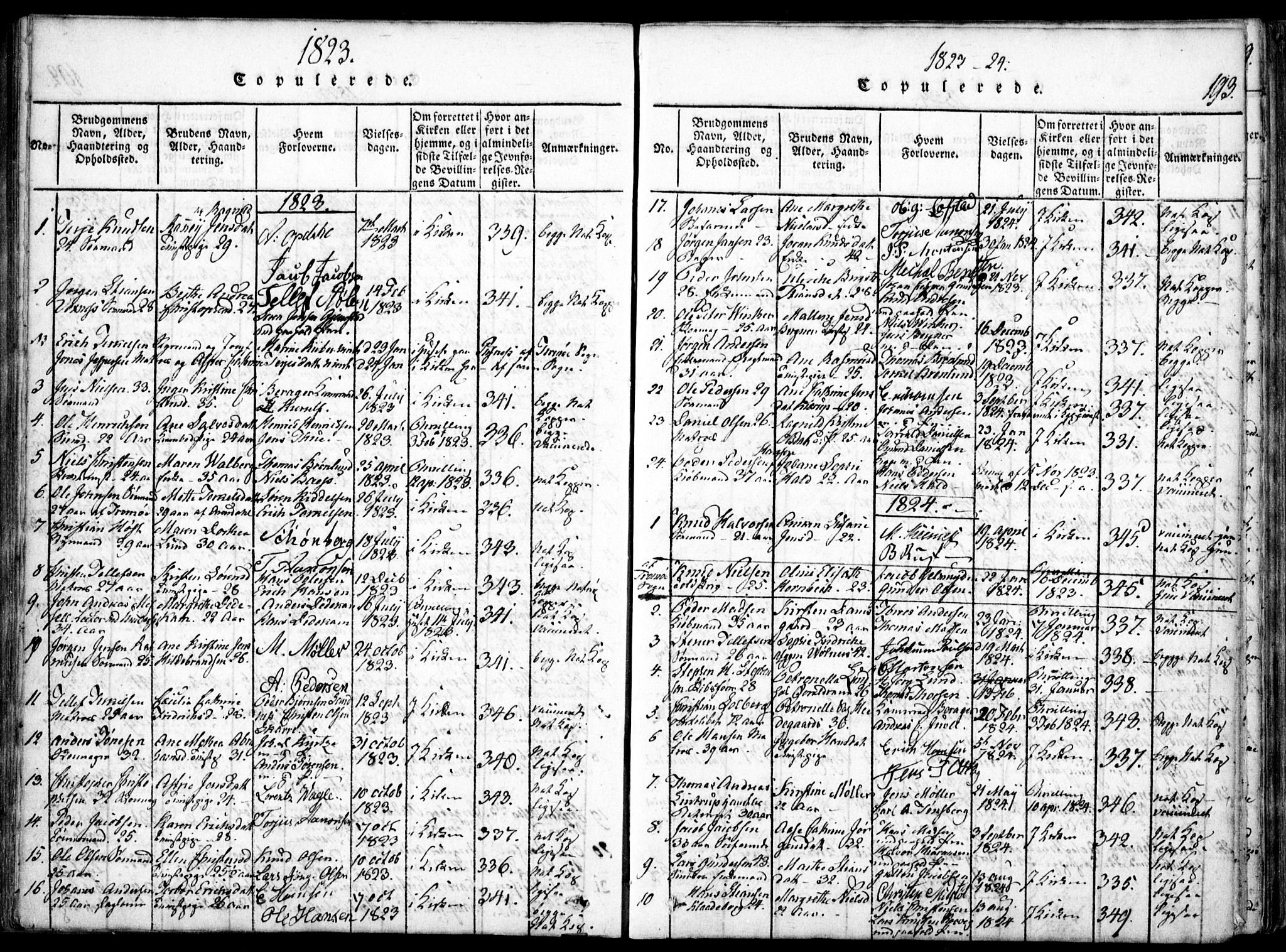 Arendal sokneprestkontor, Trefoldighet, SAK/1111-0040/F/Fa/L0004: Parish register (official) no. A 4, 1816-1839, p. 193