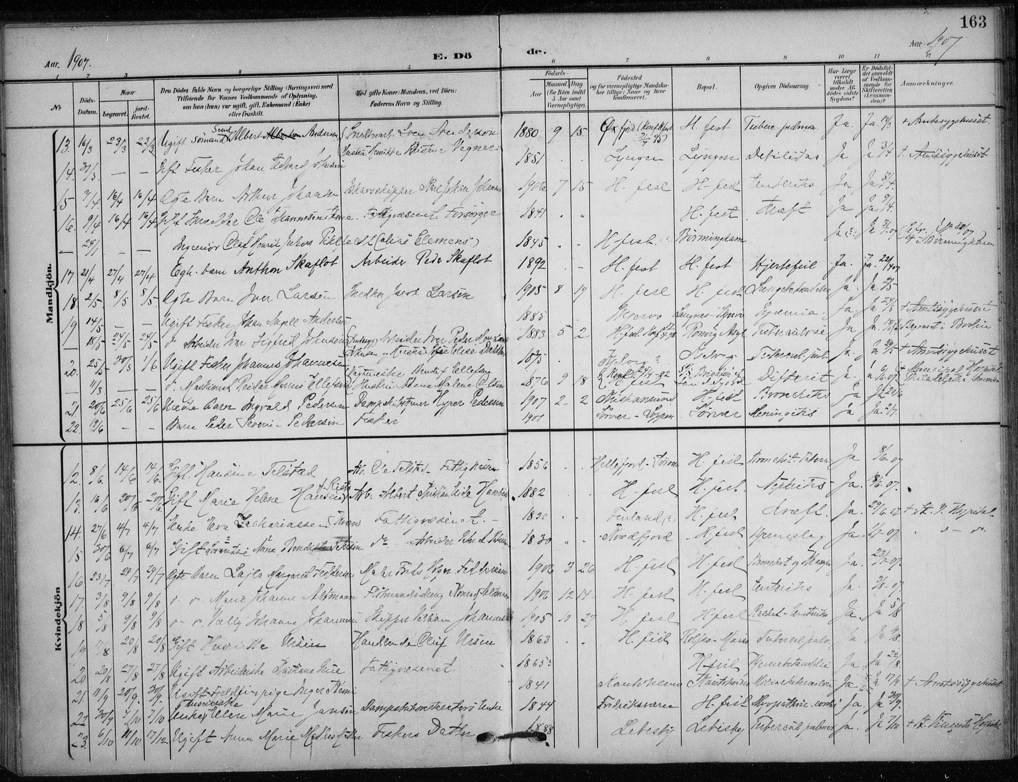 Hammerfest sokneprestkontor, SATØ/S-1347/H/Ha/L0014.kirke: Parish register (official) no. 14, 1906-1916, p. 163