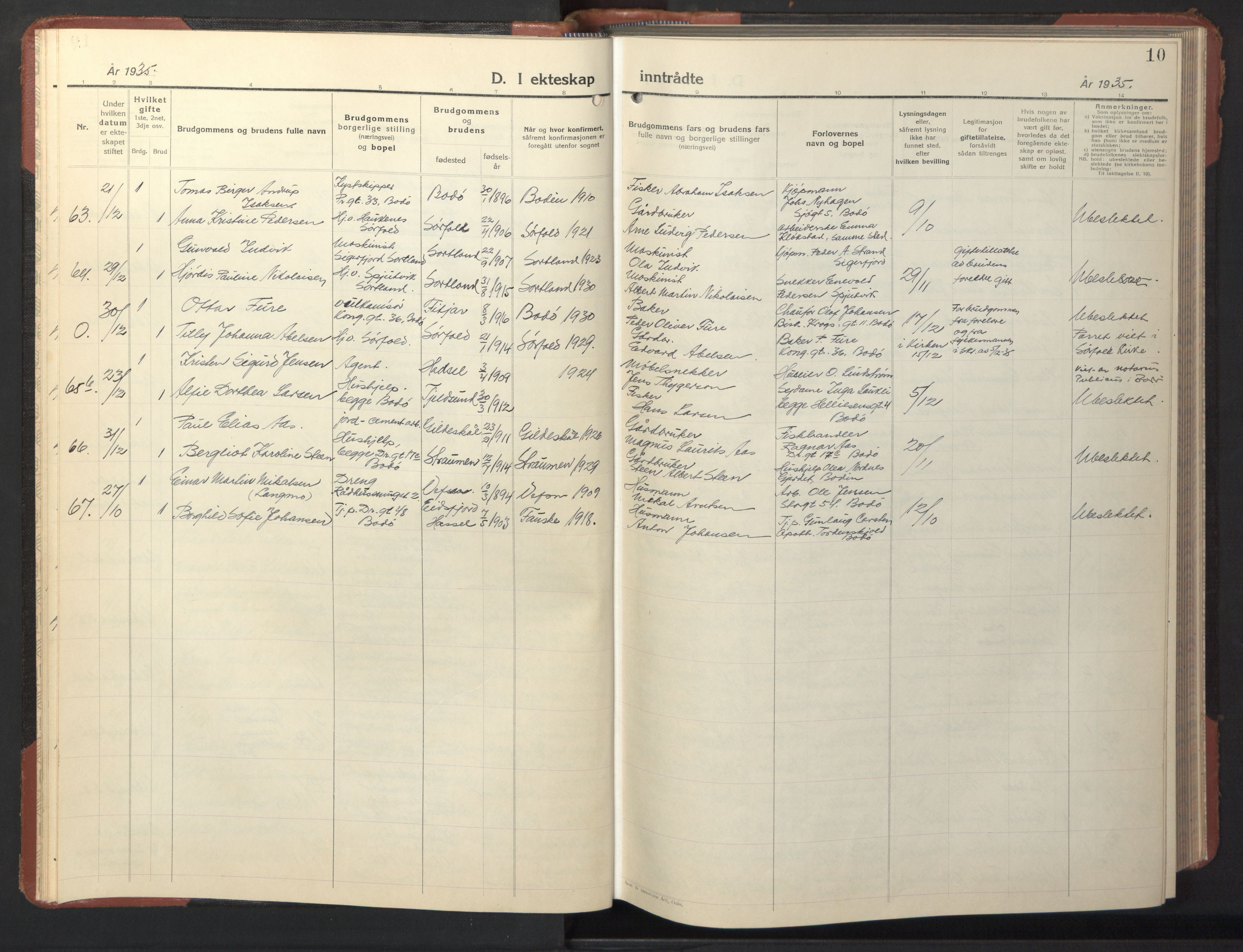 Ministerialprotokoller, klokkerbøker og fødselsregistre - Nordland, SAT/A-1459/801/L0038: Parish register (copy) no. 801C13, 1935-1951, p. 10