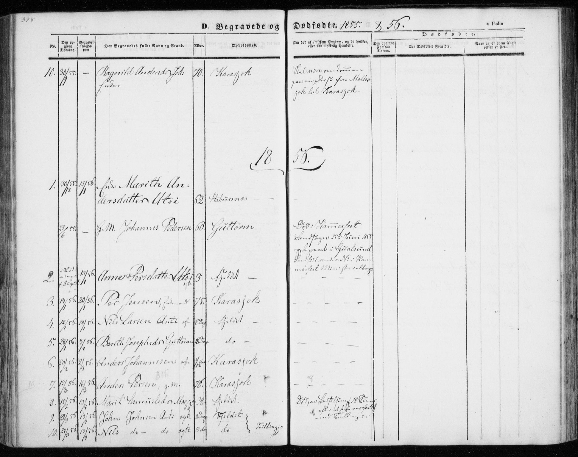 Kistrand/Porsanger sokneprestembete, SATØ/S-1351/H/Ha/L0012.kirke: Parish register (official) no. 12, 1843-1871, p. 398-399