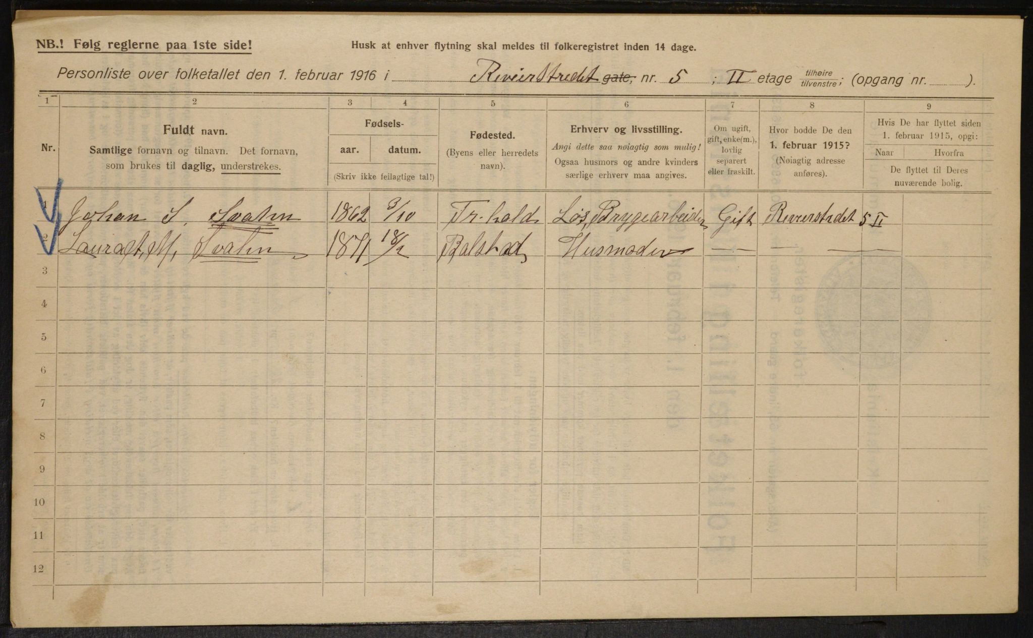 OBA, Municipal Census 1916 for Kristiania, 1916, p. 85074