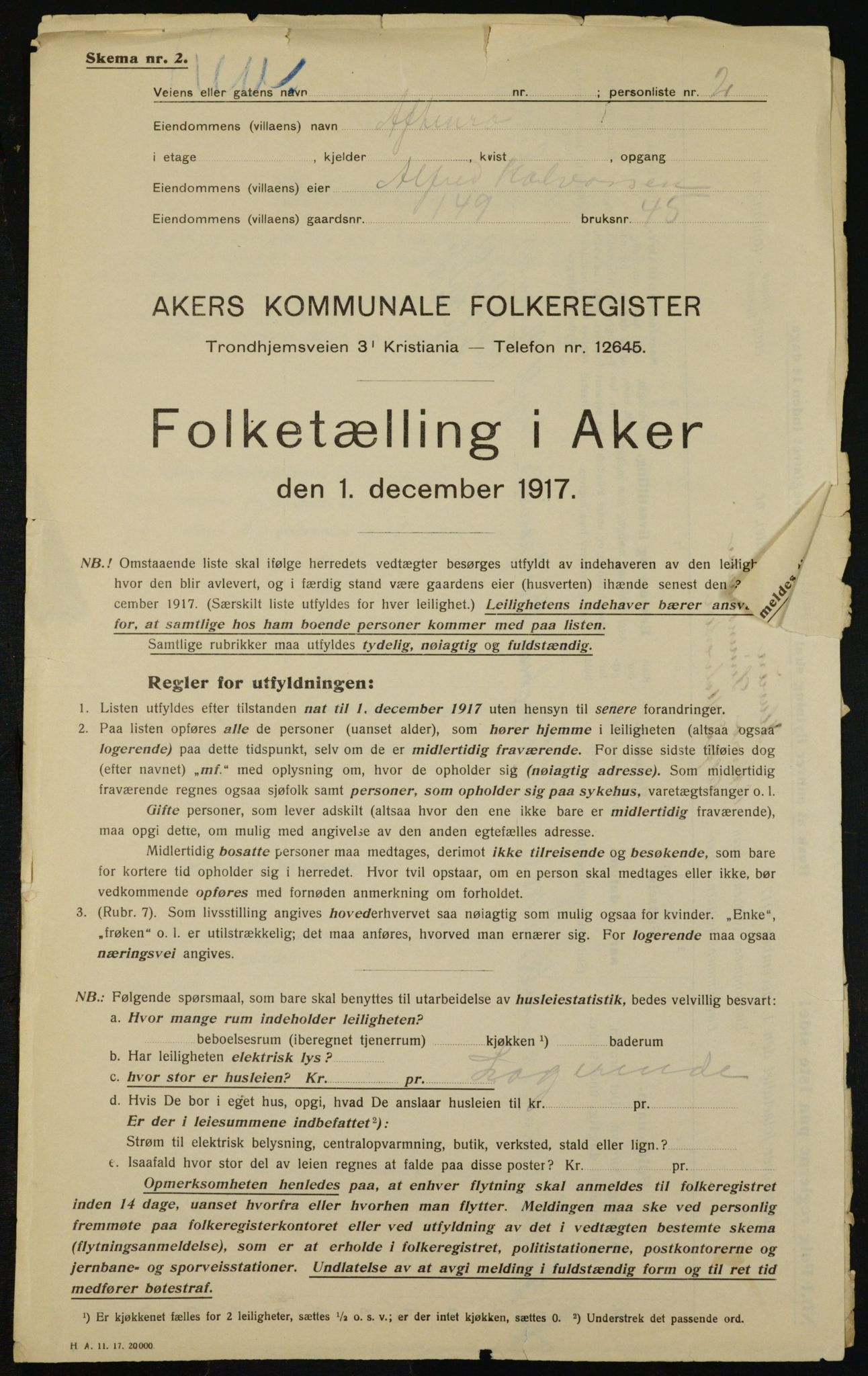 OBA, Municipal Census 1917 for Aker, 1917, p. 23819