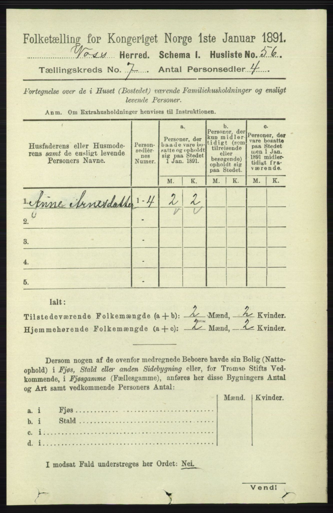 RA, 1891 census for 1235 Voss, 1891, p. 3786