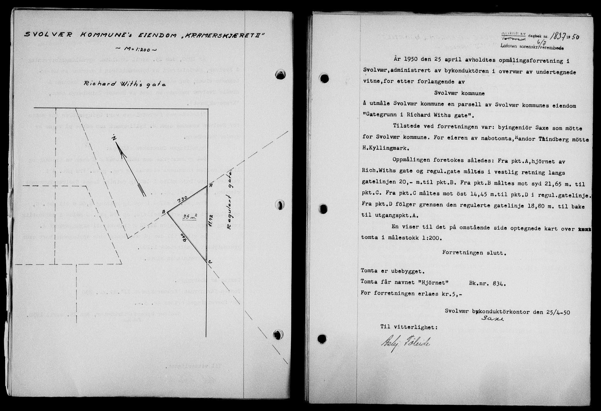 Lofoten sorenskriveri, SAT/A-0017/1/2/2C/L0024a: Mortgage book no. 24a, 1950-1950, Diary no: : 1837/1950