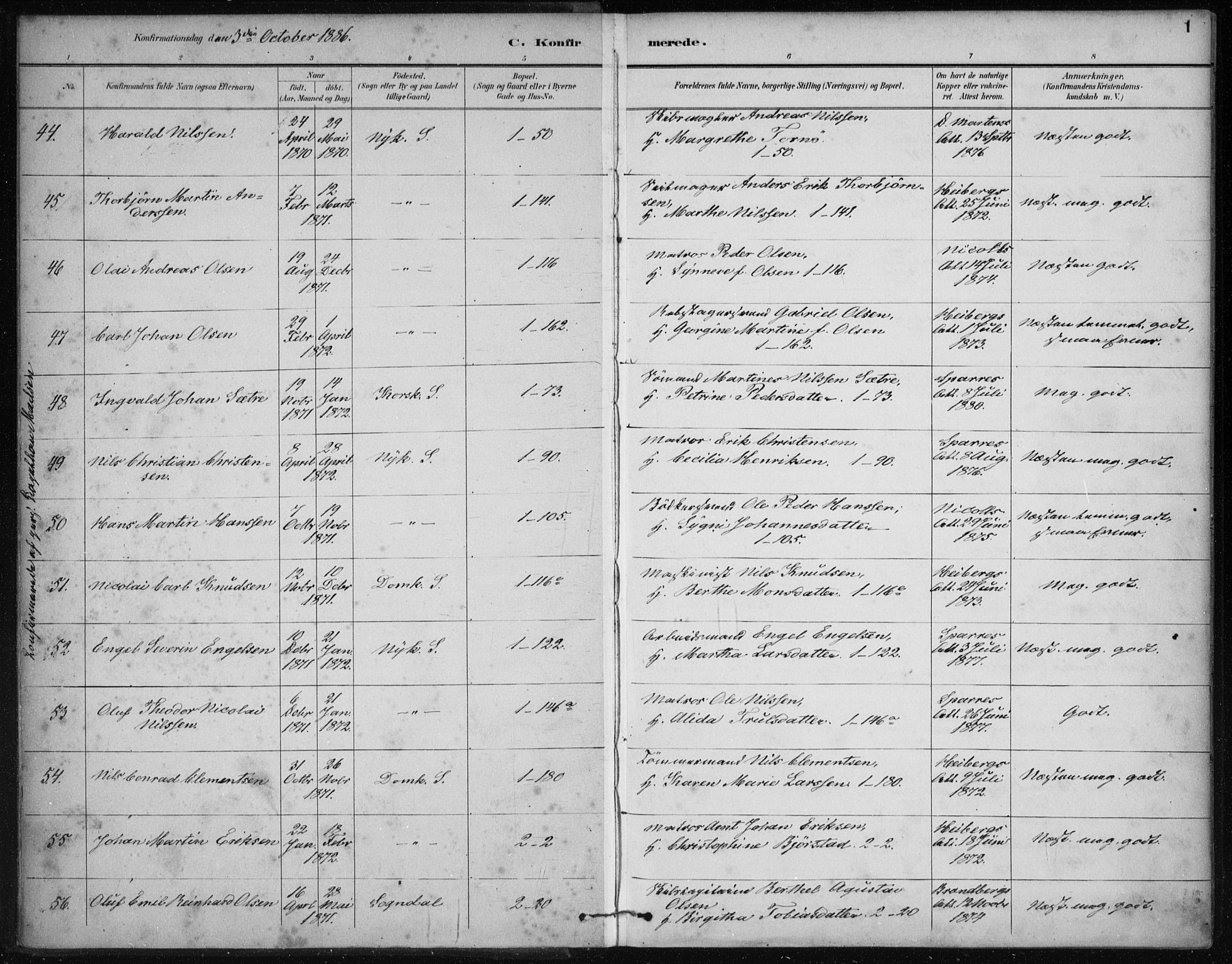 Nykirken Sokneprestembete, SAB/A-77101/H/Haa/L0027: Parish register (official) no. C 6, 1886-1913, p. 1