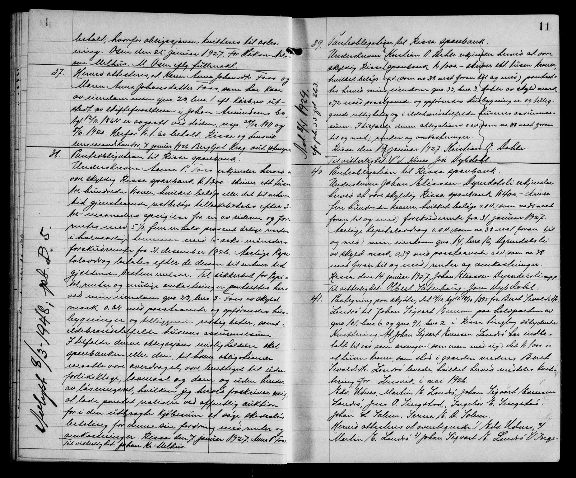 Fosen sorenskriveri, AV/SAT-A-1107/1/2/2C/L0064: Mortgage book no. 55, 1927-1930, p. 11