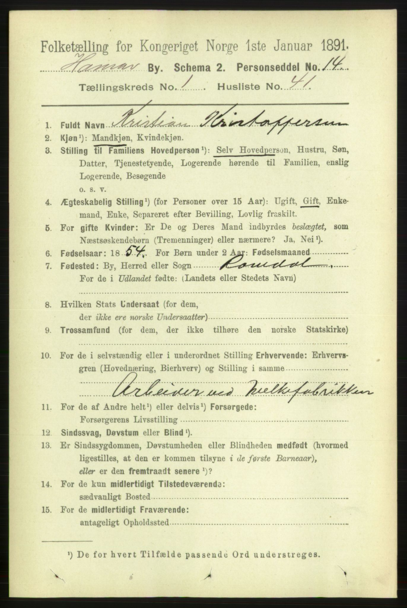 RA, 1891 census for 0401 Hamar, 1891, p. 624