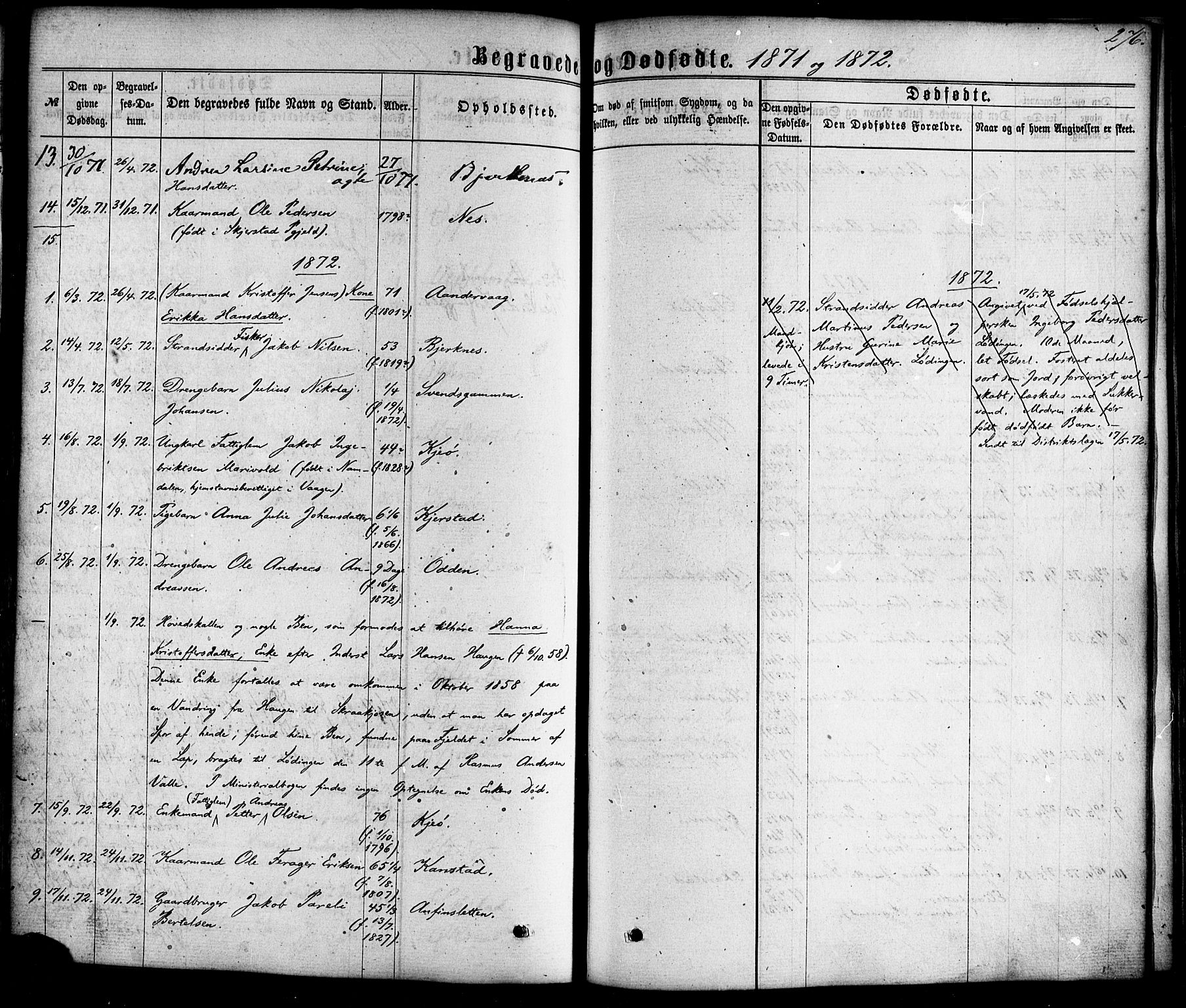 Ministerialprotokoller, klokkerbøker og fødselsregistre - Nordland, AV/SAT-A-1459/872/L1034: Parish register (official) no. 872A09, 1864-1884, p. 276