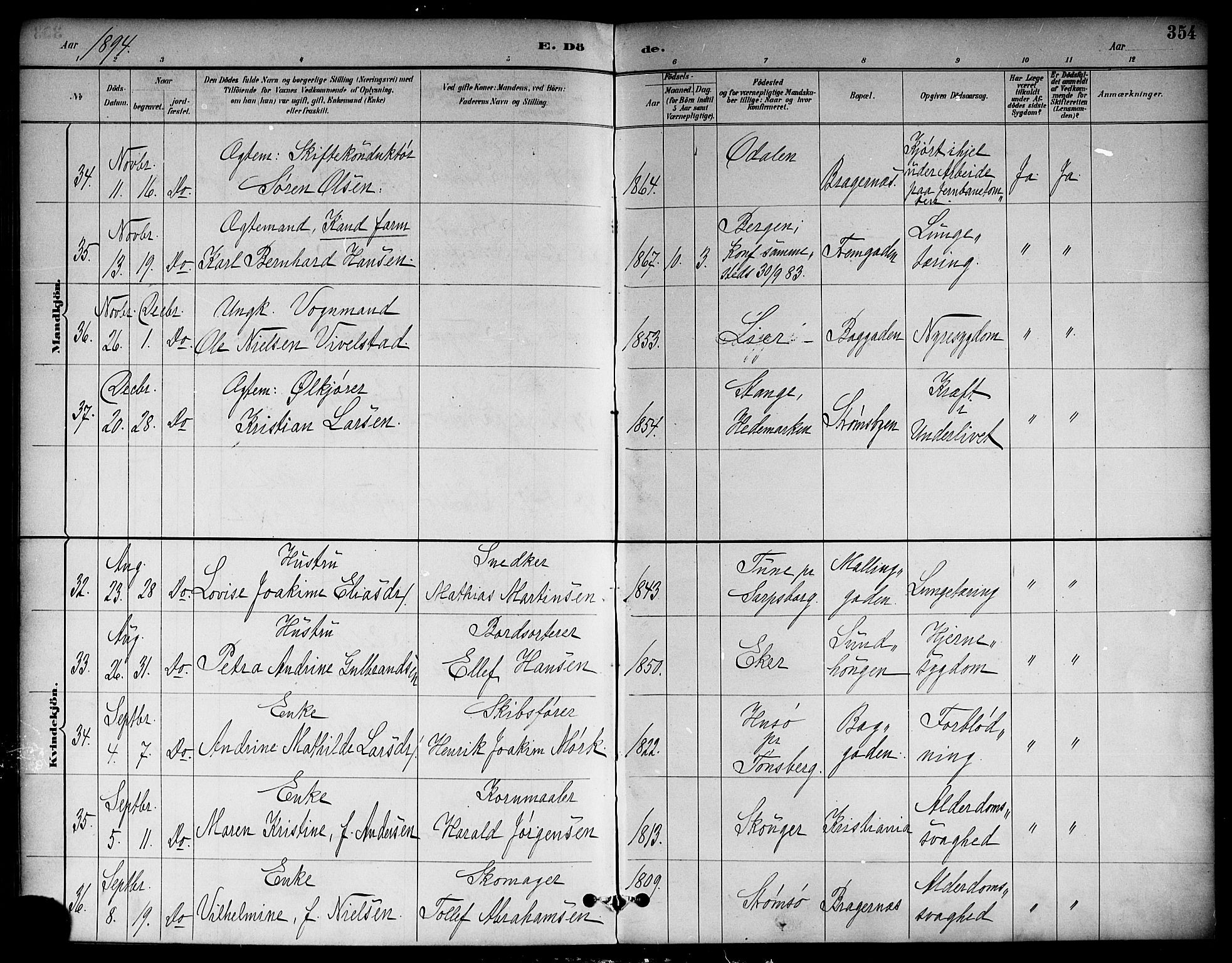 Strømsø kirkebøker, SAKO/A-246/F/Fa/L0023: Parish register (official) no. I 23, 1885-1894, p. 354