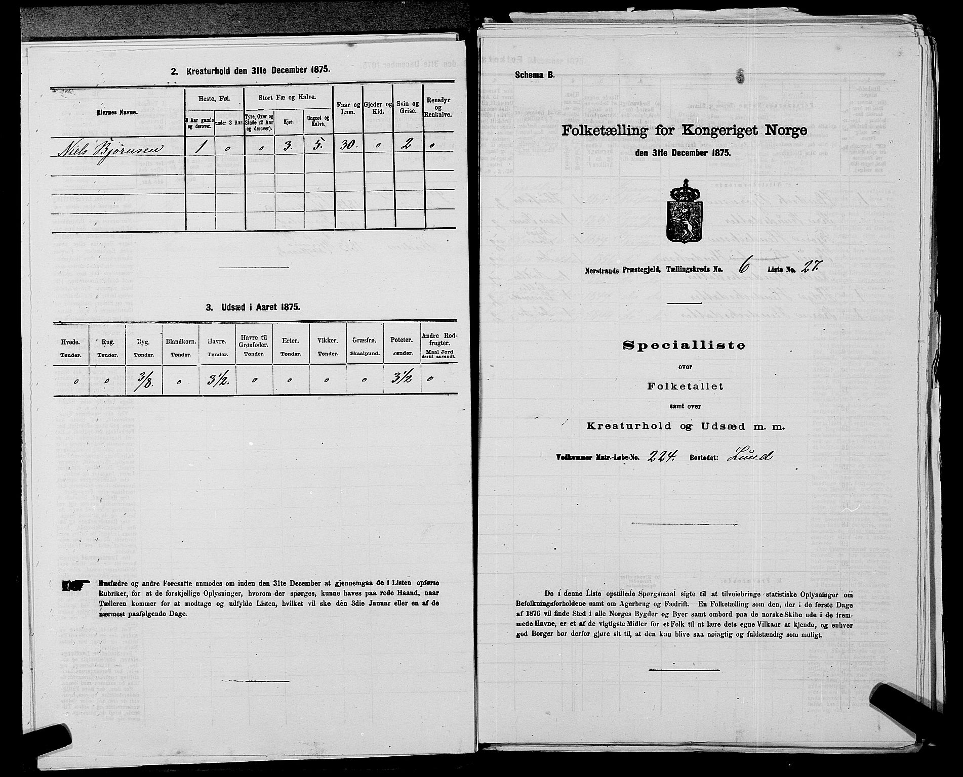 SAST, 1875 census for 1139P Nedstrand, 1875, p. 692