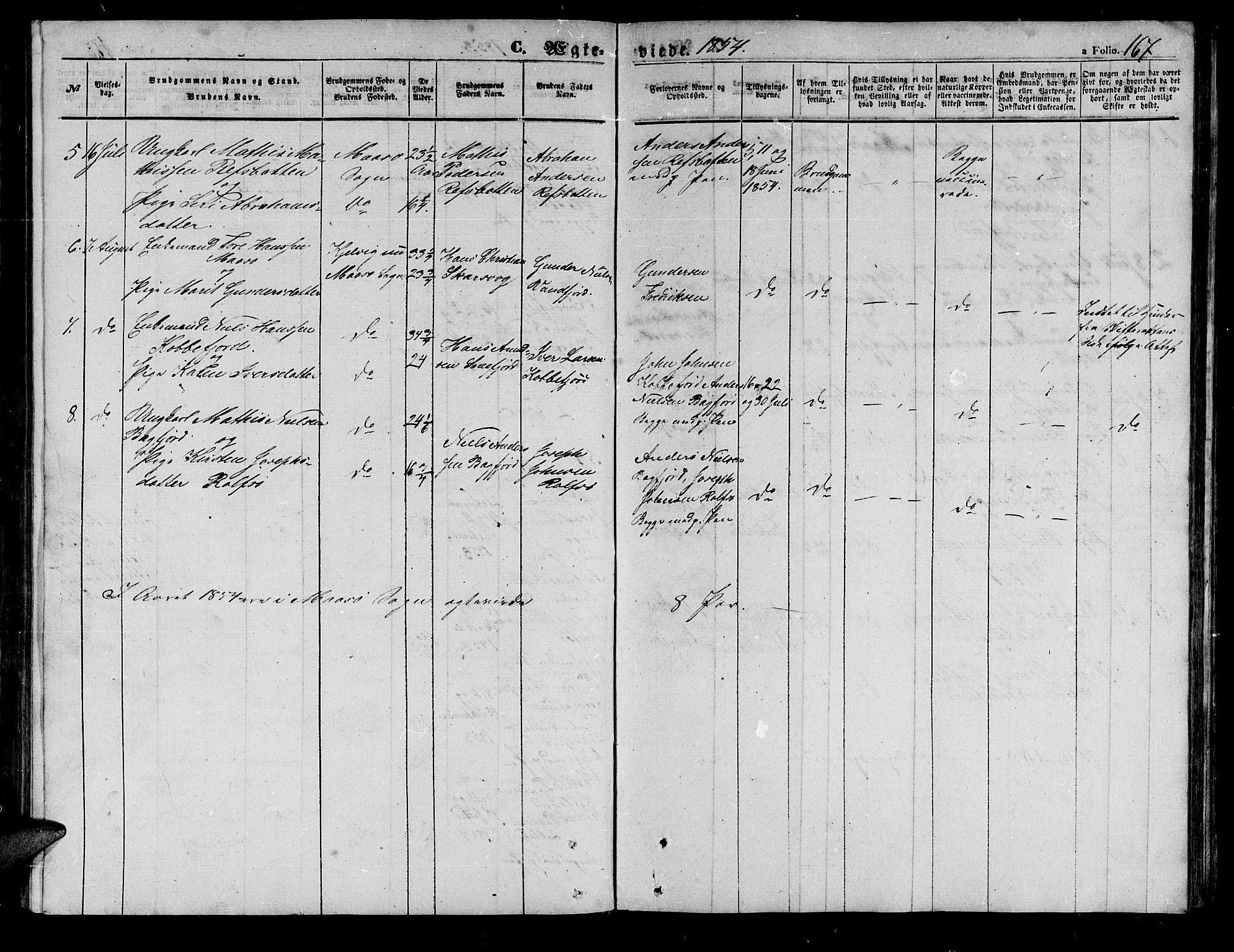 Måsøy sokneprestkontor, SATØ/S-1348/H/Hb/L0001klokker: Parish register (copy) no. 1, 1852-1877, p. 167