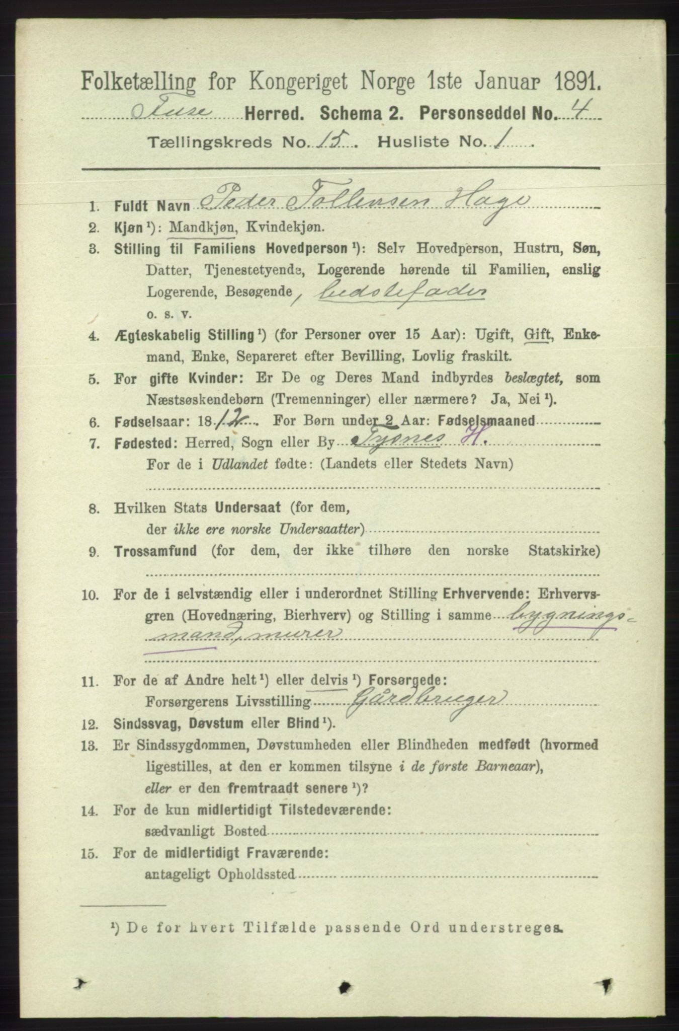 RA, 1891 census for 1241 Fusa, 1891, p. 3397