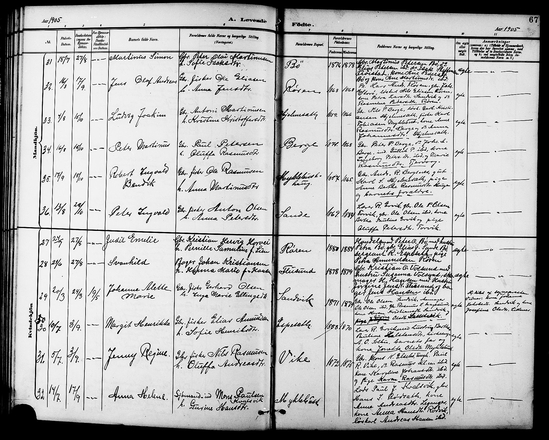 Ministerialprotokoller, klokkerbøker og fødselsregistre - Møre og Romsdal, SAT/A-1454/507/L0082: Parish register (copy) no. 507C05, 1896-1914, p. 67