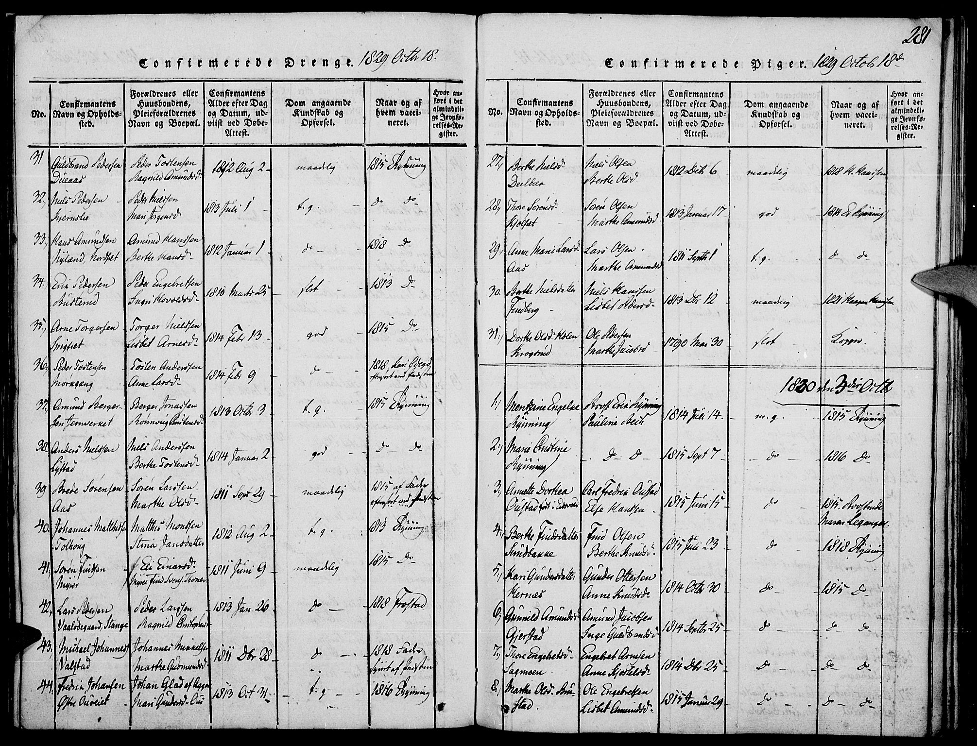 Strøm-Odalen prestekontor, AV/SAH-PREST-028/H/Ha/Haa/L0006: Parish register (official) no. 6, 1814-1850, p. 281