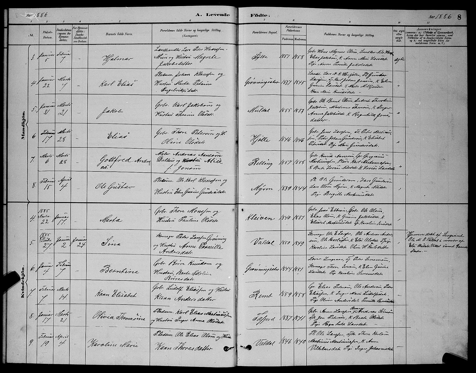 Ministerialprotokoller, klokkerbøker og fødselsregistre - Møre og Romsdal, AV/SAT-A-1454/519/L0263: Parish register (copy) no. 519C04, 1885-1892, p. 8