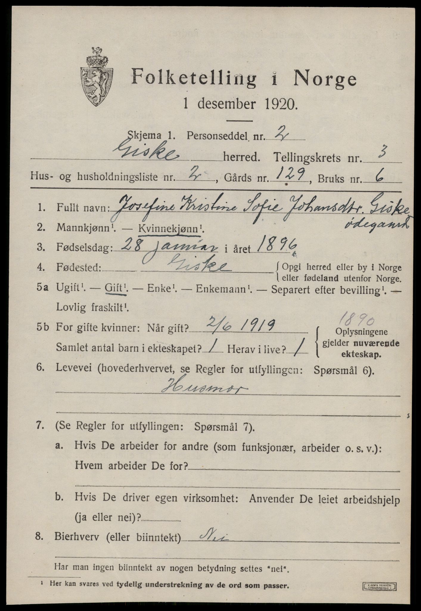 SAT, 1920 census for Giske, 1920, p. 1678