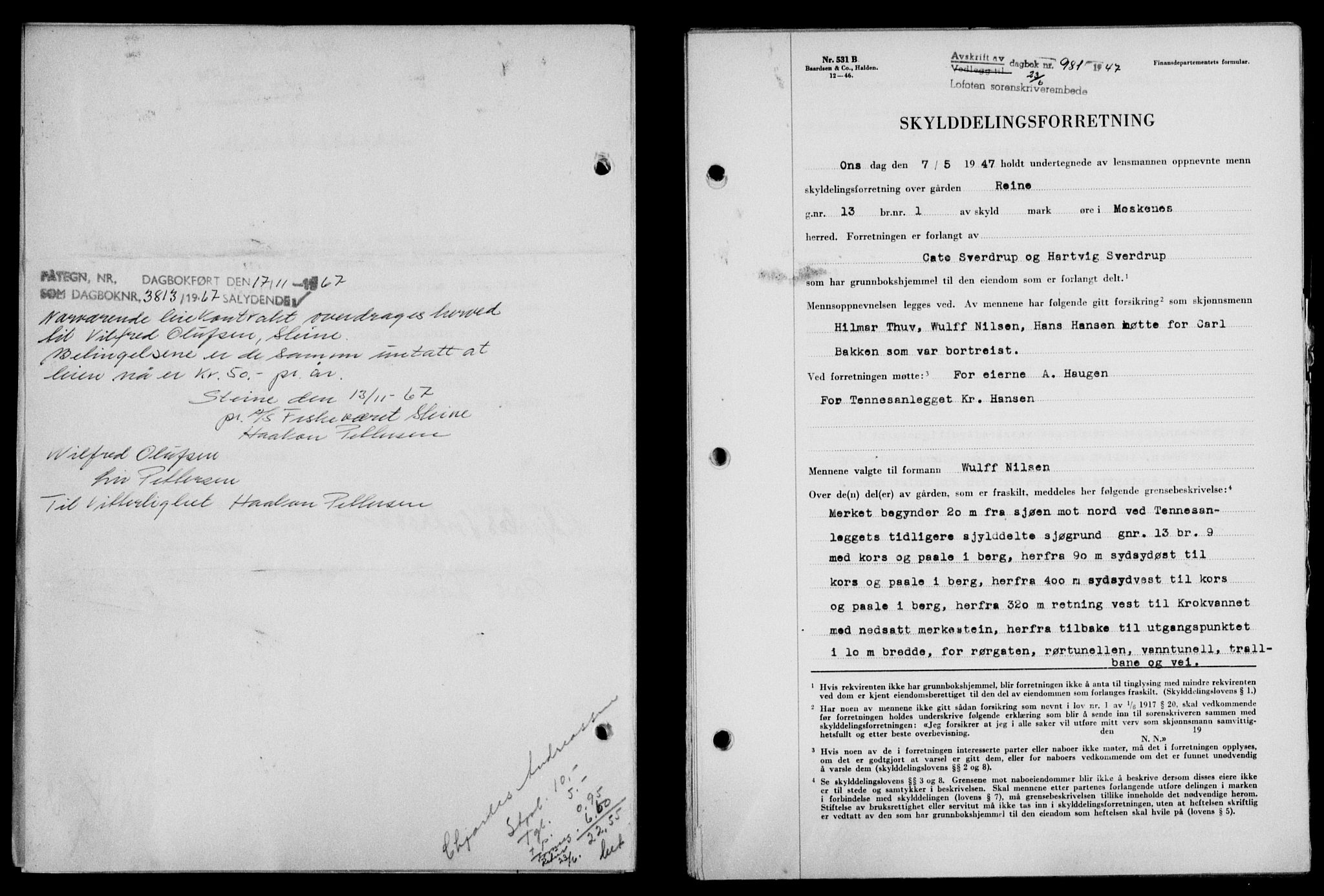 Lofoten sorenskriveri, SAT/A-0017/1/2/2C/L0016a: Mortgage book no. 16a, 1947-1947, Diary no: : 981/1947