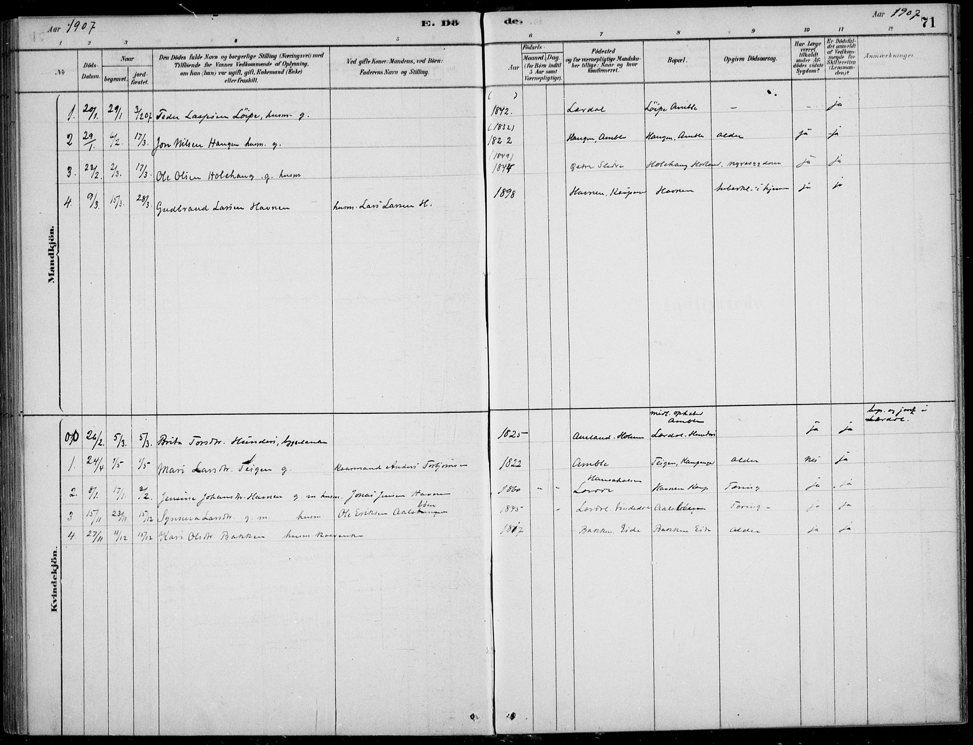 Sogndal sokneprestembete, SAB/A-81301/H/Haa/Haad/L0001: Parish register (official) no. D  1, 1878-1907, p. 71